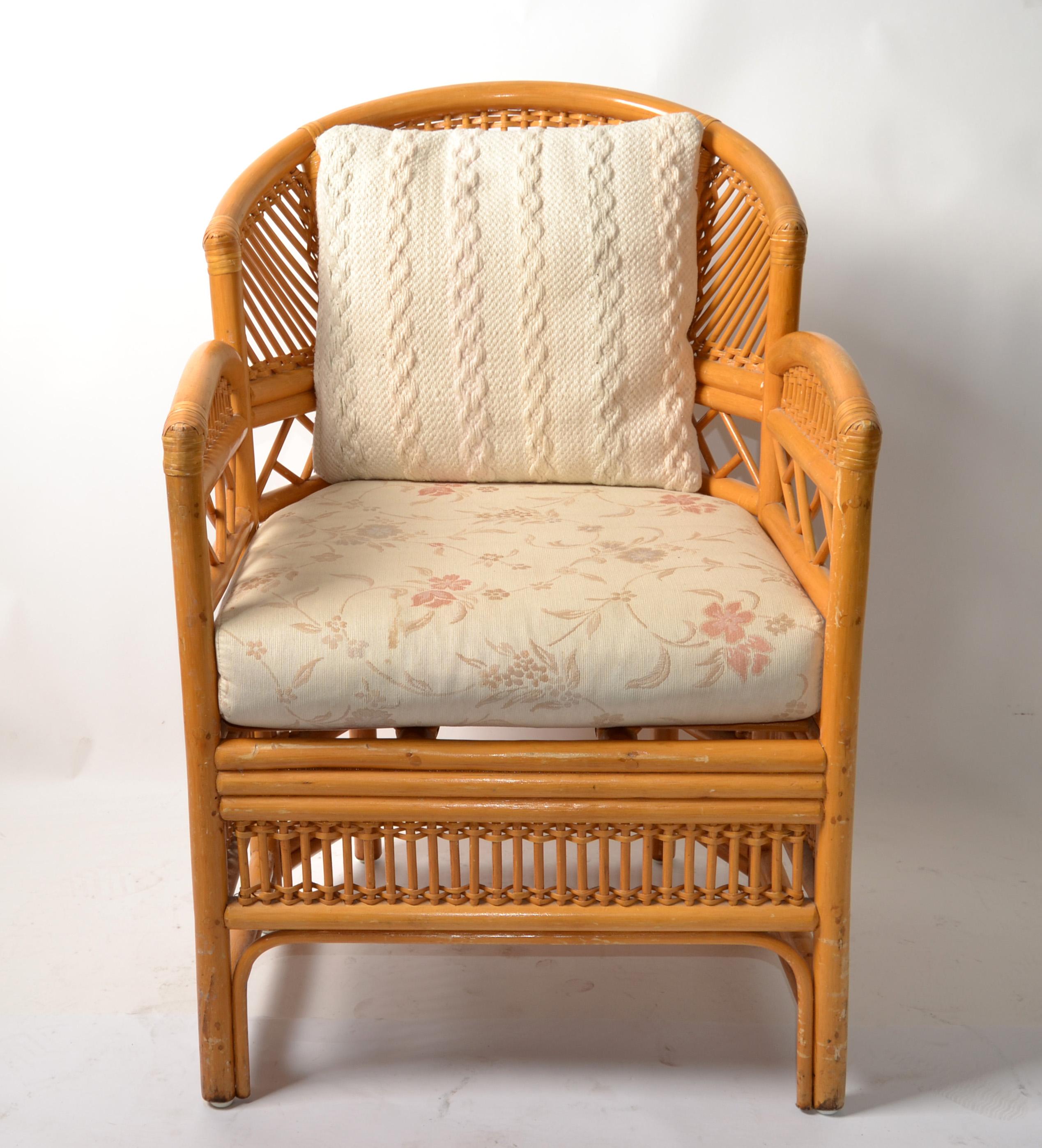 Vintage Brighton Chinoiserie Rattan Blonde Bamboo Caning Split Reed Armchair 70s For Sale 1