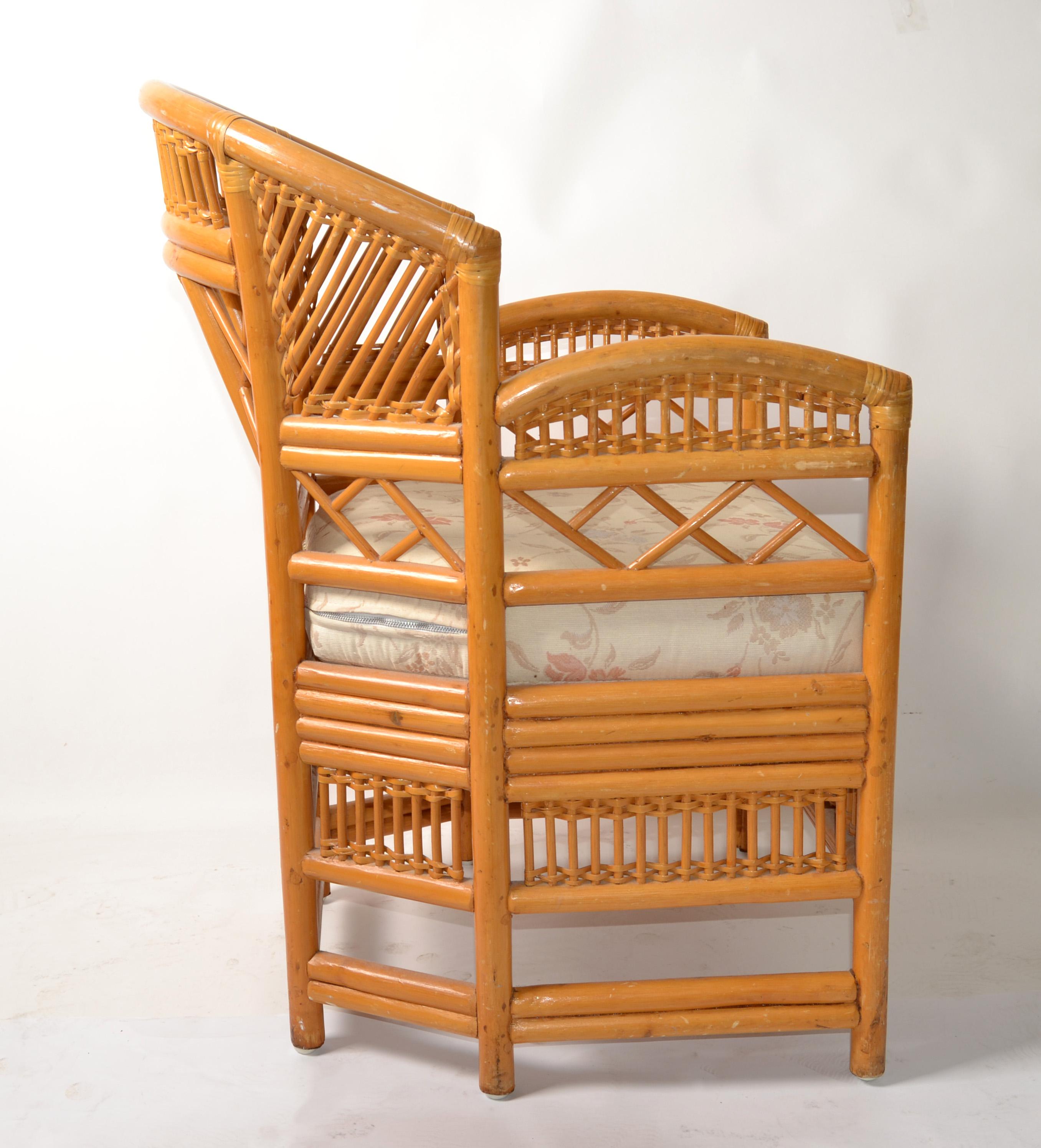 British Colonial Vintage Brighton Chinoiserie Rattan Blonde Bamboo Caning Split Reed Armchair 70s For Sale