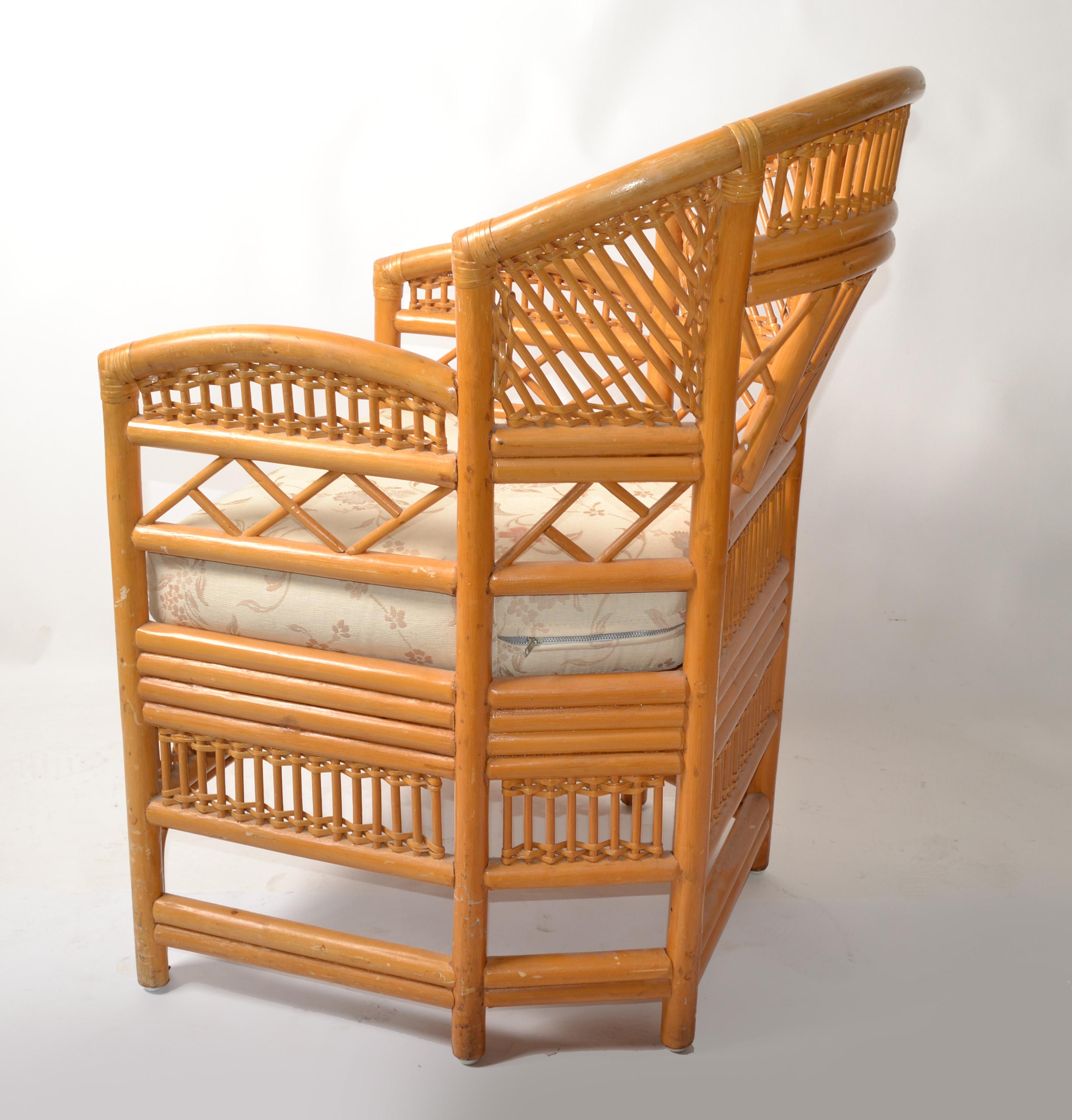 Philippine Vintage Brighton Chinoiserie Rattan Blonde Bamboo Caning Split Reed Armchair 70s For Sale