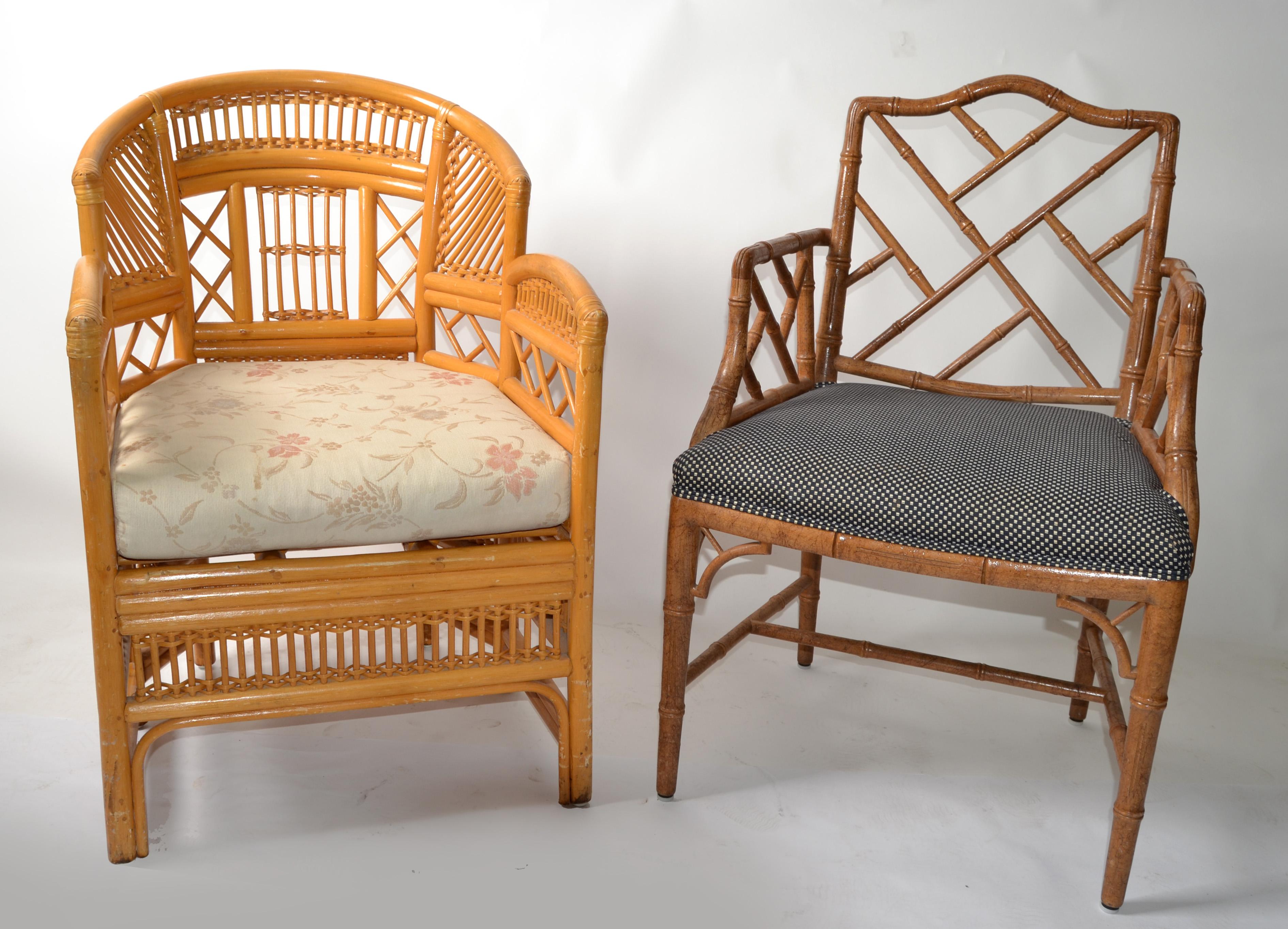 Vintage Brighton Chinoiserie Rattan Blonde Bamboo Caning Split Reed Armchair 70s In Good Condition For Sale In Miami, FL