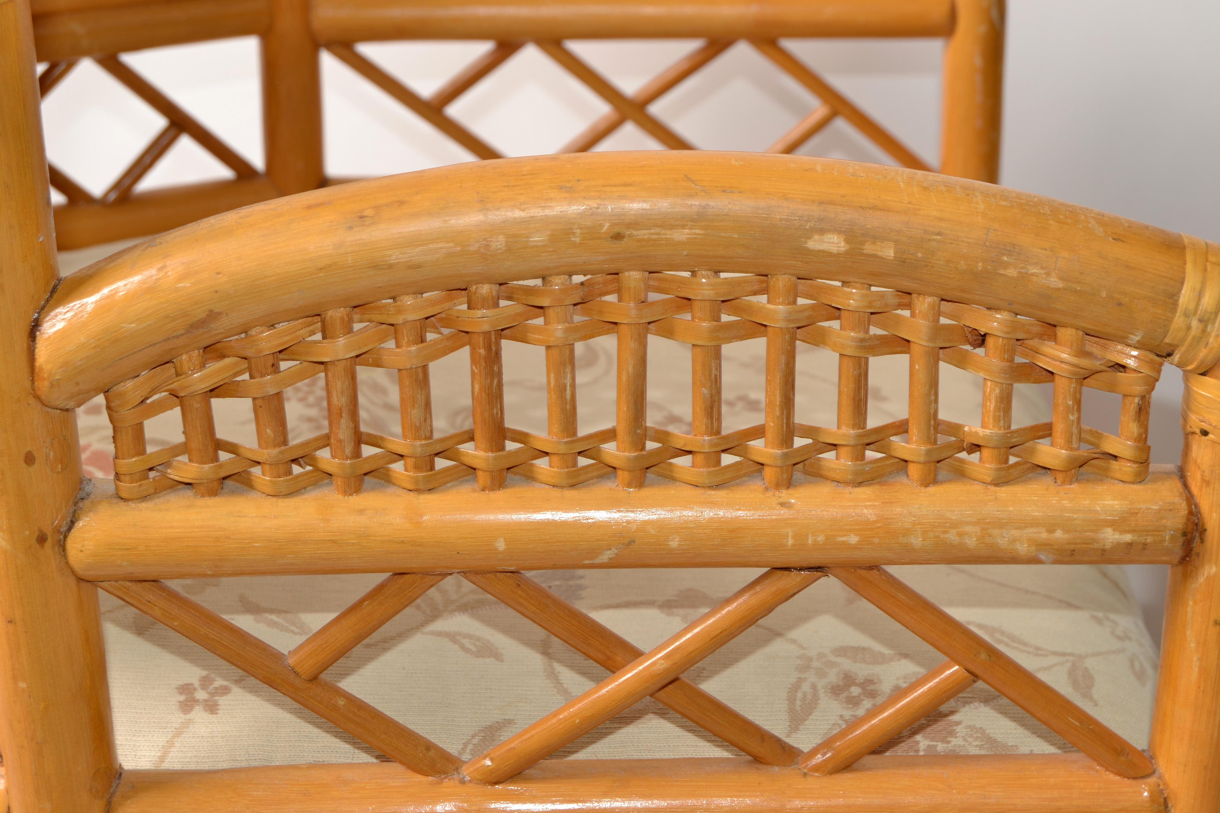 Late 20th Century Vintage Brighton Chinoiserie Rattan Blonde Bamboo Caning Split Reed Armchair 70s For Sale