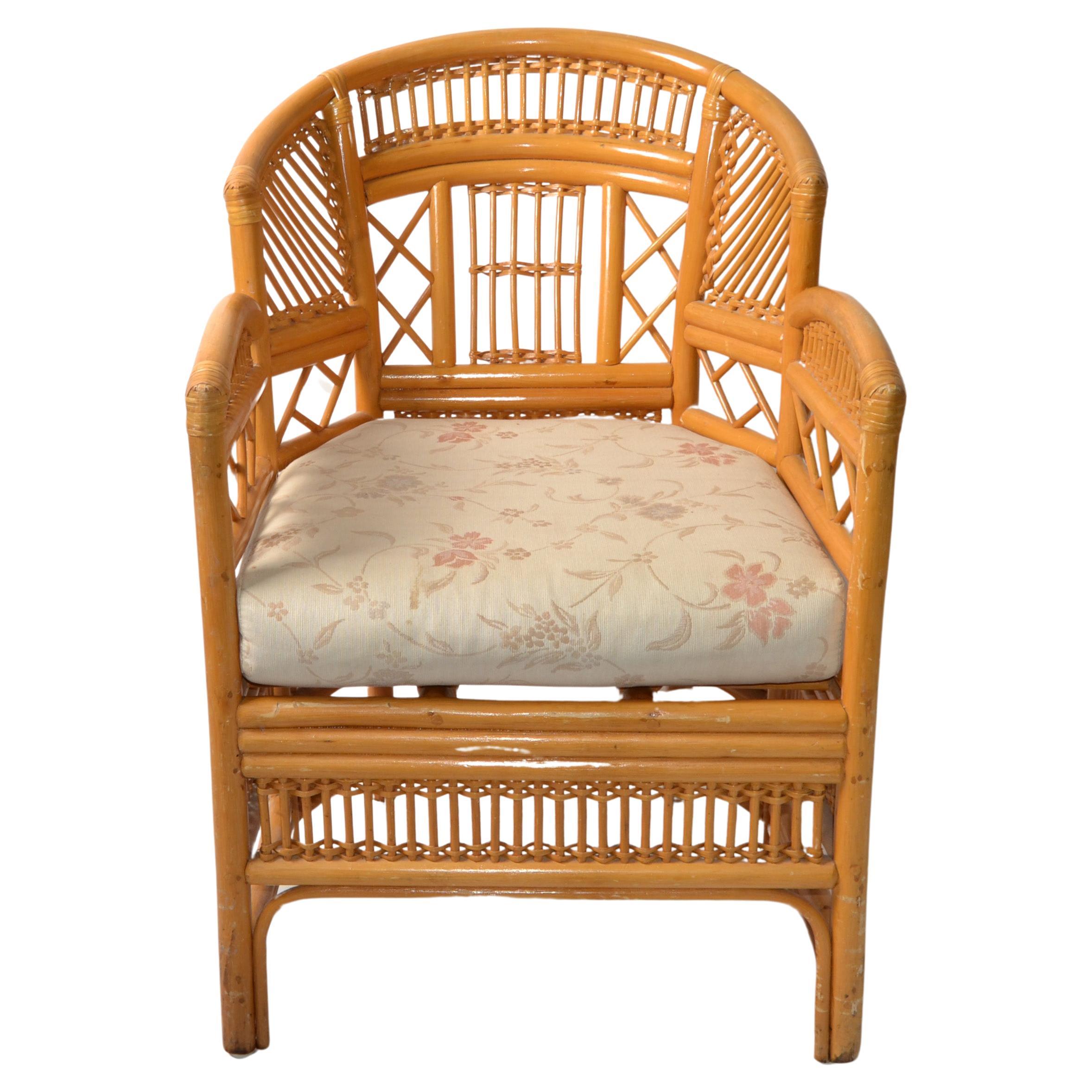 Vintage Brighton Chinoiserie Rattan Blonde Bamboo Caning Split Reed Armchair 70s For Sale