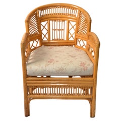 Vintage Brighton Chinoiserie Rattan Blonde Bamboo Caning Split Reed Armchair 70s