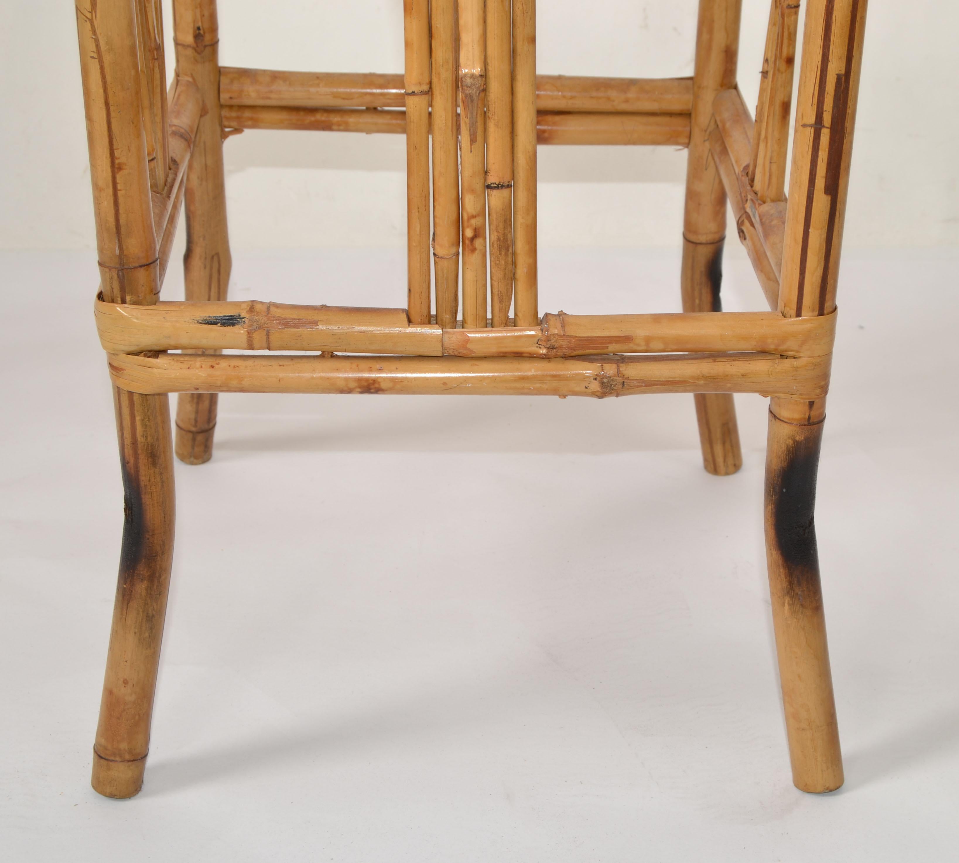 Vintage Brighton Chinoiserie Rattan Burnt Bamboo Plant Stand Side Table Column  For Sale 4