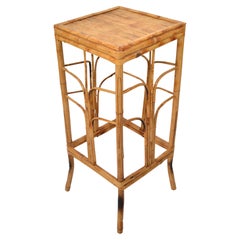 Vintage Brighton Chinoiserie Rattan Burnt Bamboo Plant Stand Side Table Column 