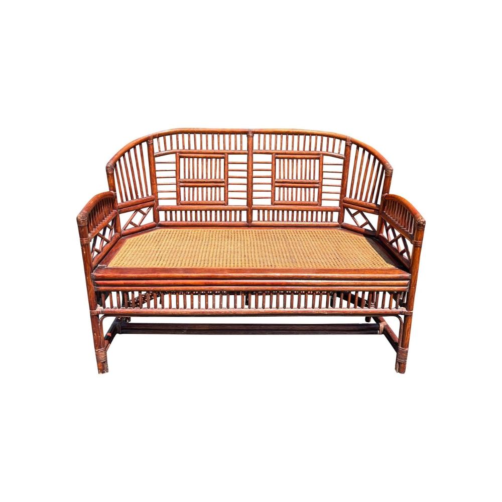 Rotin Vintage Brighton Pavilion Bench in Cane Bamboo Rattan Chinoiserie Style en vente