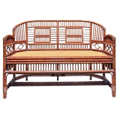 Vintage Brighton Pavilion Bench in Cane Bamboo Rattan Chinoiserie Style