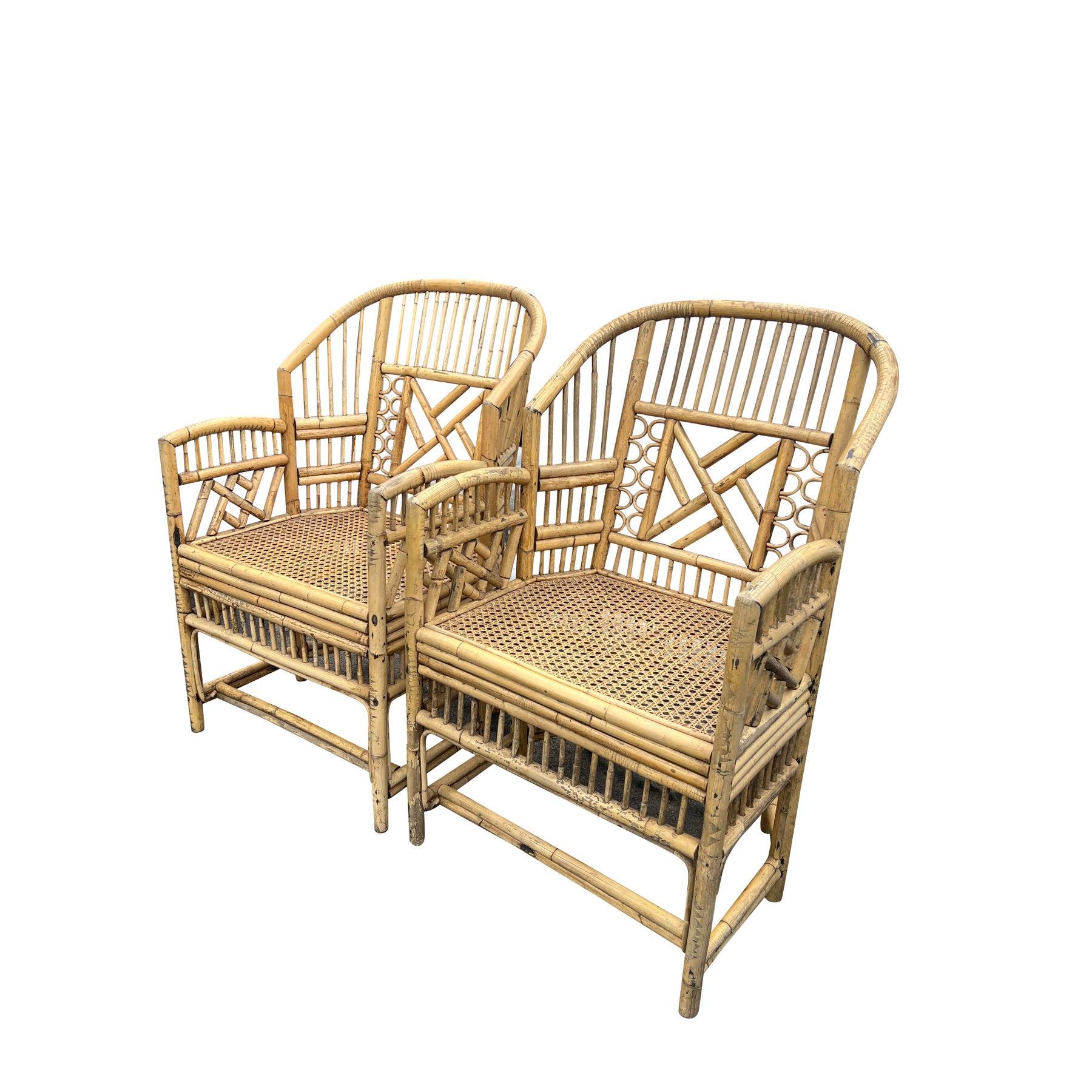 Vintage Brighton Pavilion Chairs in Bamboo and Cane Coastal Style- A Pair For Sale 6