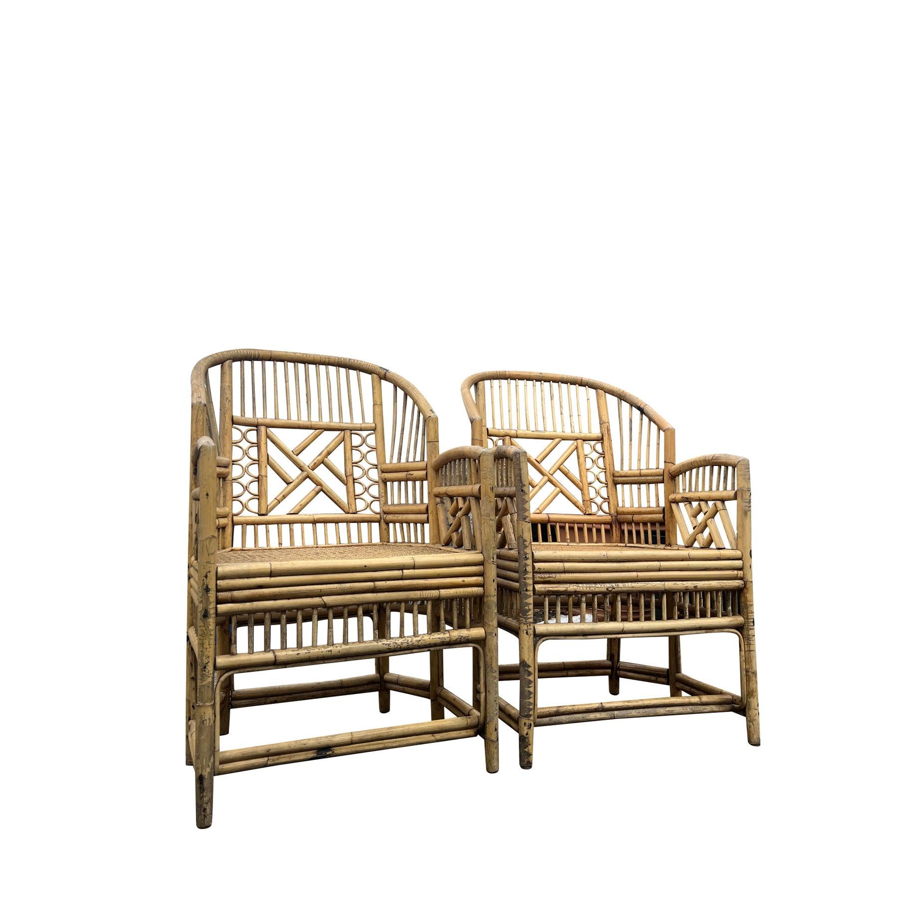 American Vintage Brighton Pavilion Chairs in Bamboo and Cane Coastal Style- A Pair For Sale