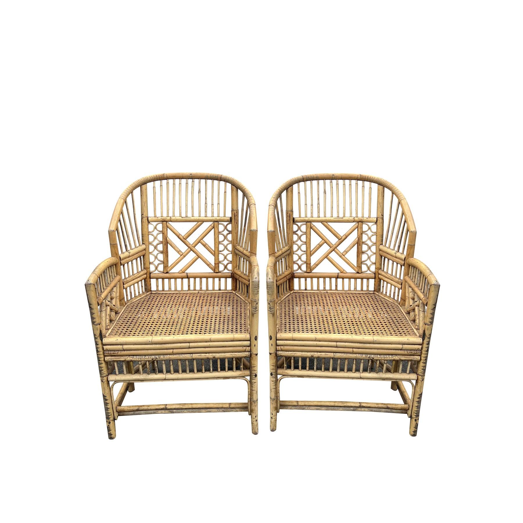 Vintage Brighton Pavilion Chairs in Bamboo and Cane Coastal Style- A Pair In Good Condition For Sale In Saddle River, NJ