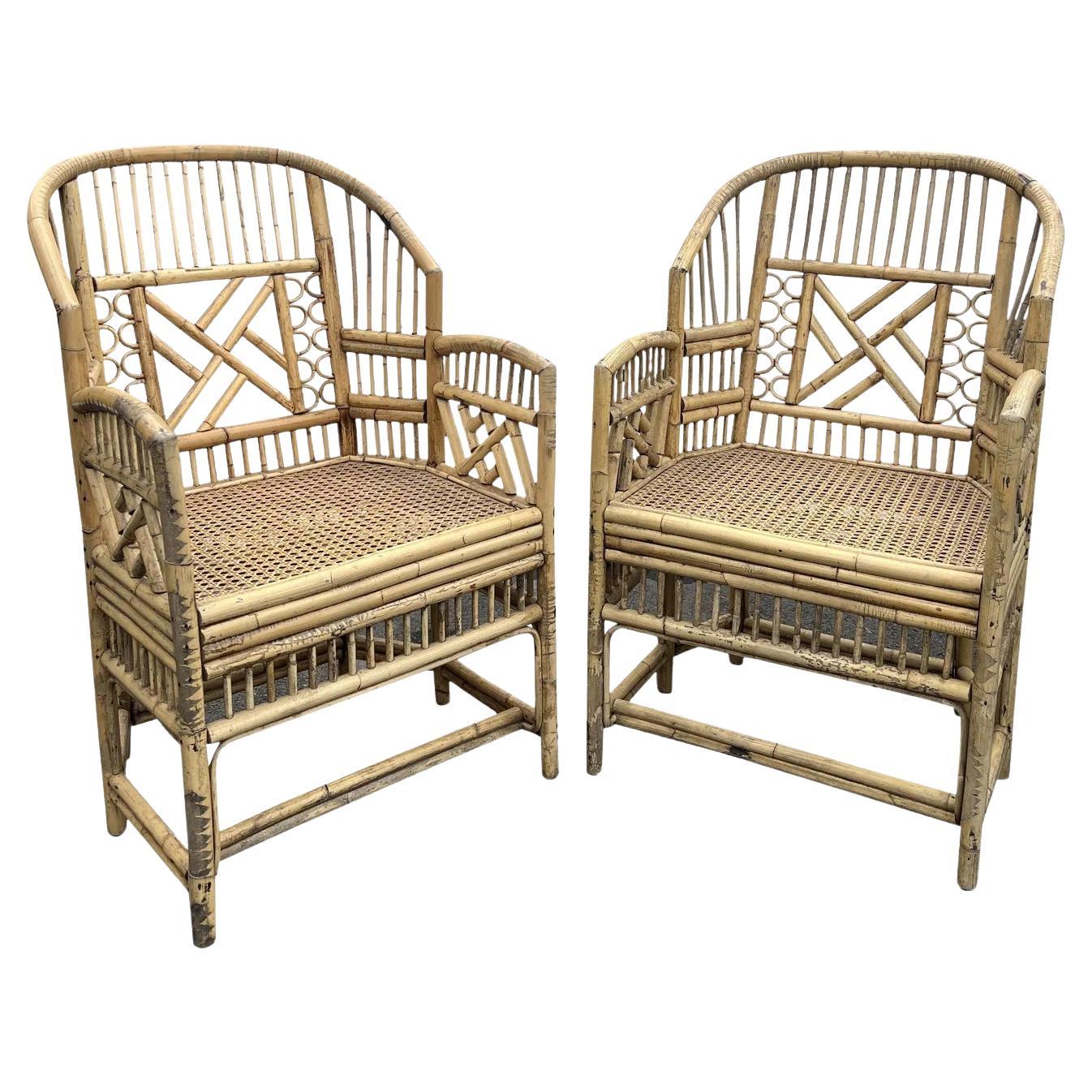 Vintage Brighton Pavilion Chairs in Bamboo and Cane Coastal Style- A Pair