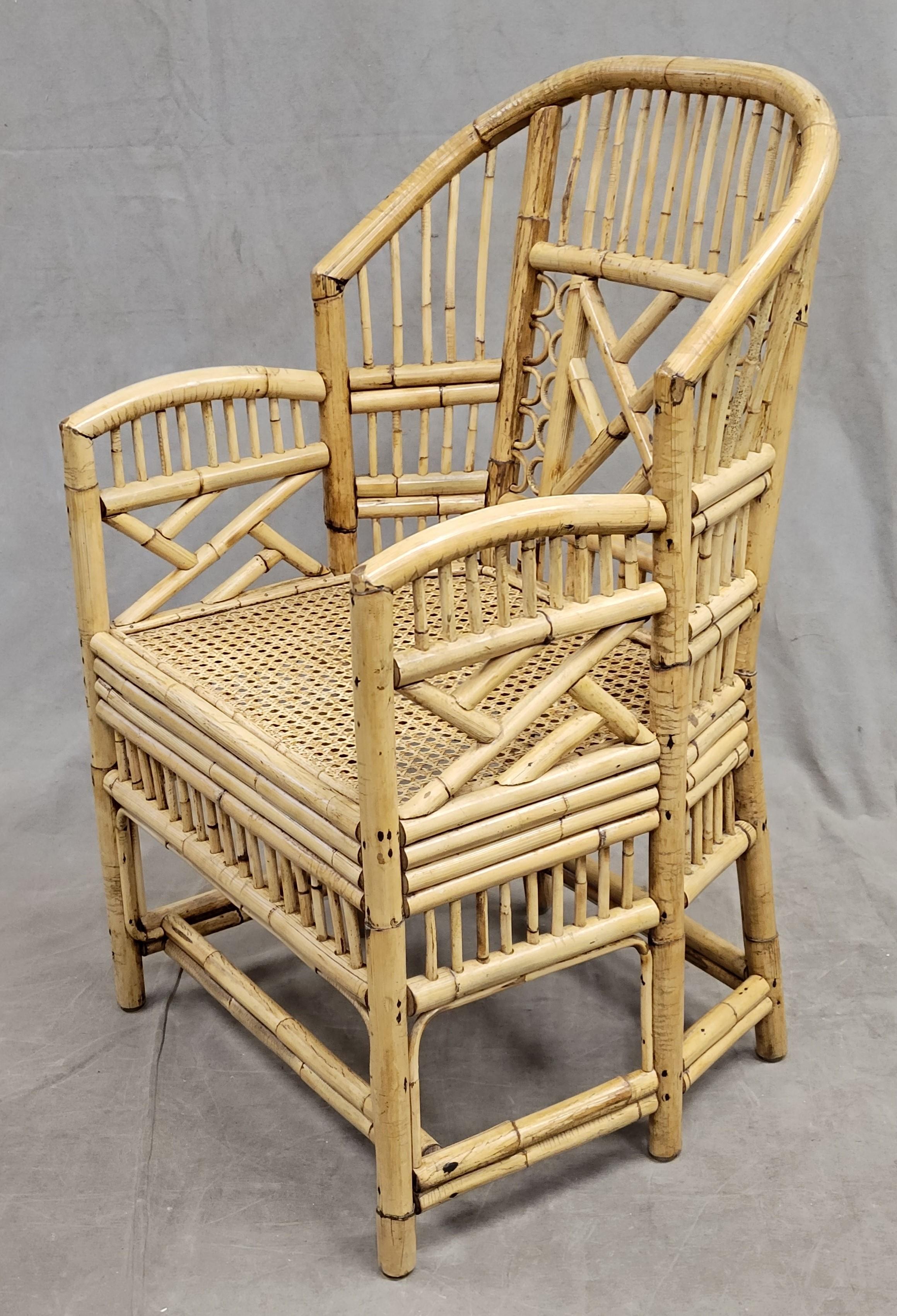 Hand-Crafted Vintage Brighton Pavilion Faux Bamboo Chairs With Kravet Cushions, Set of 4