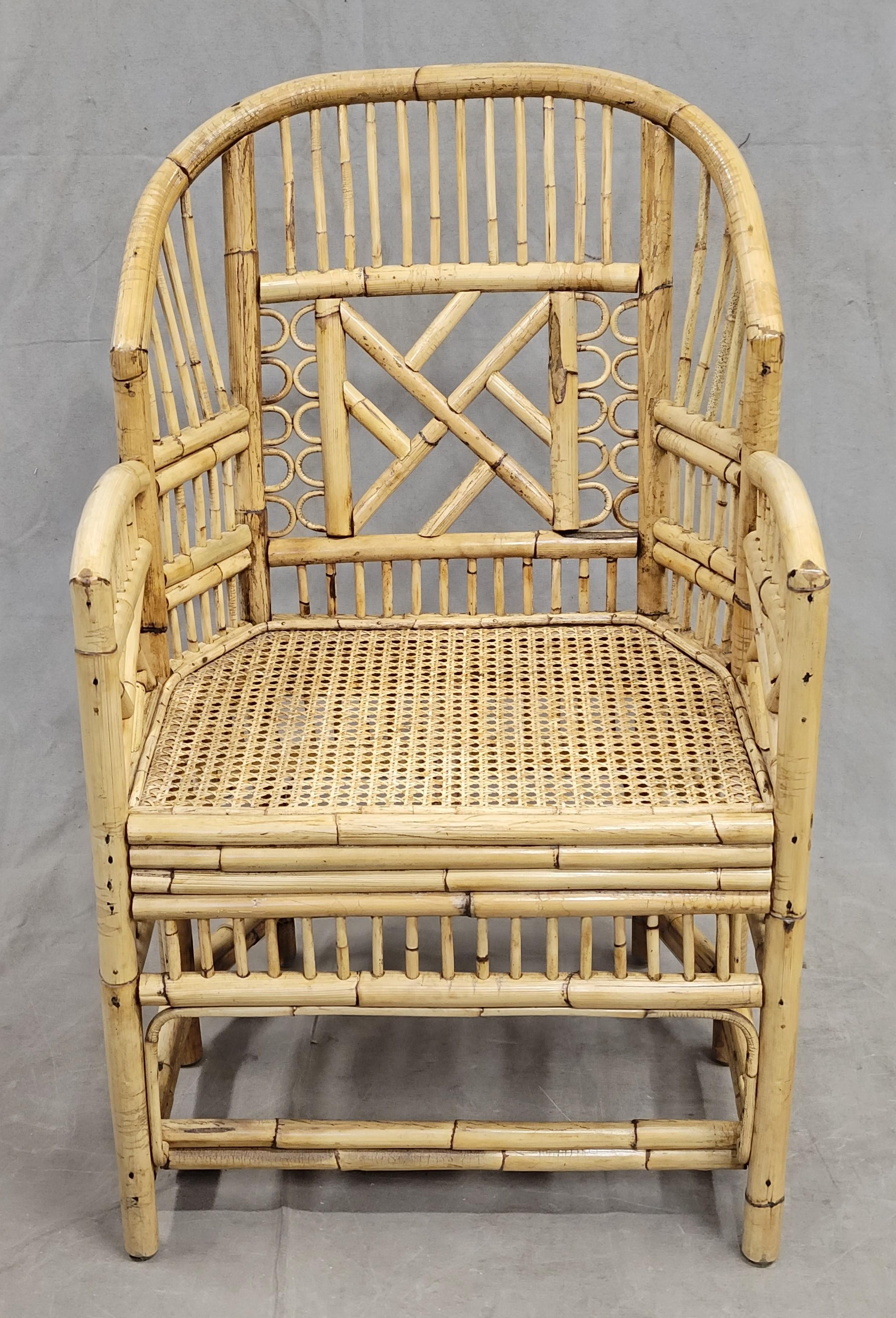 Vintage Brighton Pavilion Faux Bamboo Chairs With Kravet Cushions, Set of 4 In Good Condition In Centennial, CO