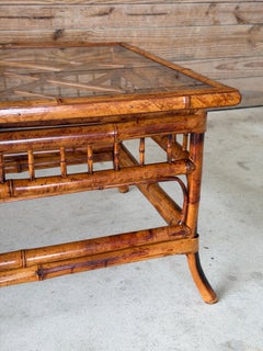 Vintage Brighton Pavilion Scorched Bamboo Coffee Table With Glass Top