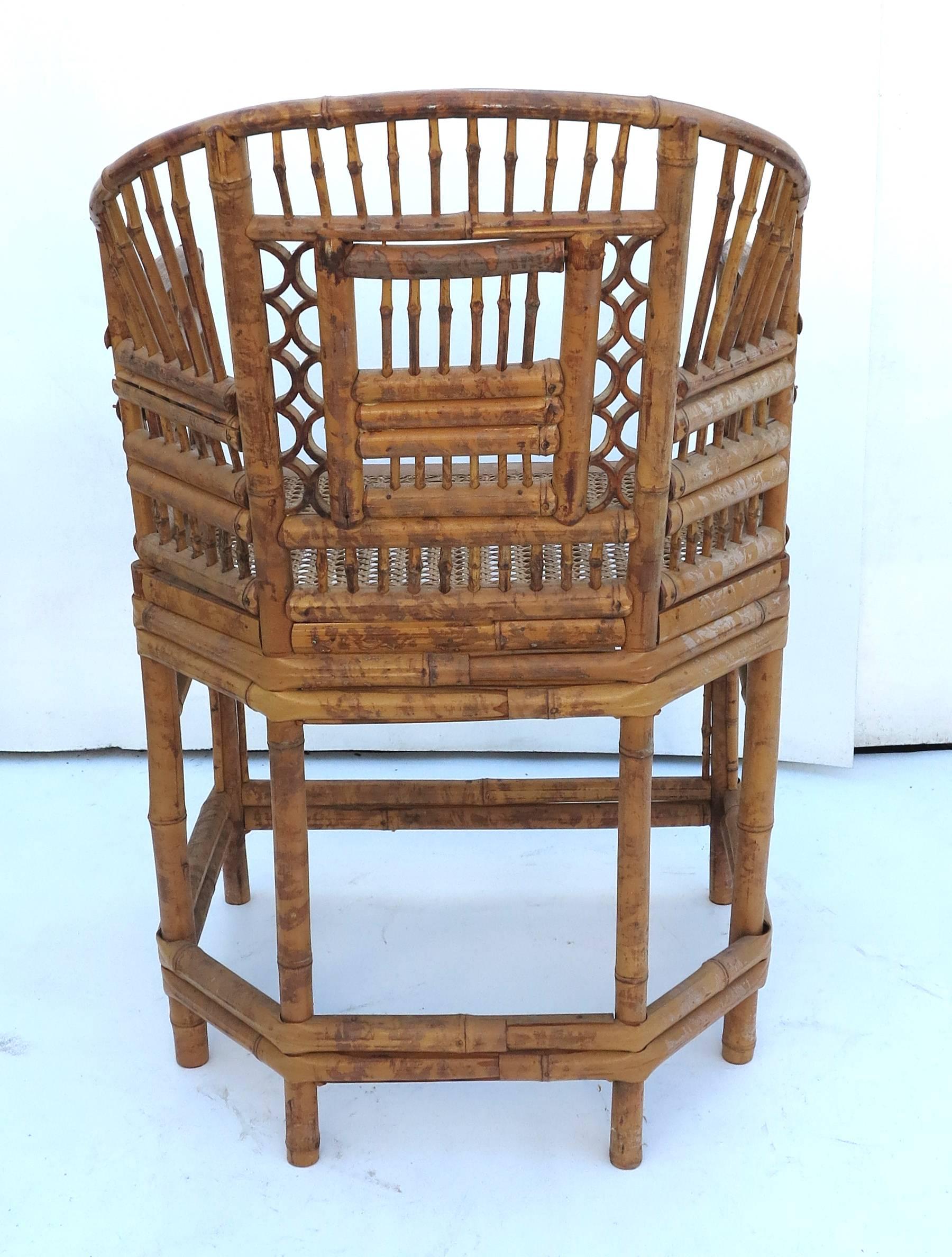 Vintage Brighton Pavilion Style Chinoiserie Chippendale Bamboo Armchairs In Excellent Condition In West Palm Beach, FL