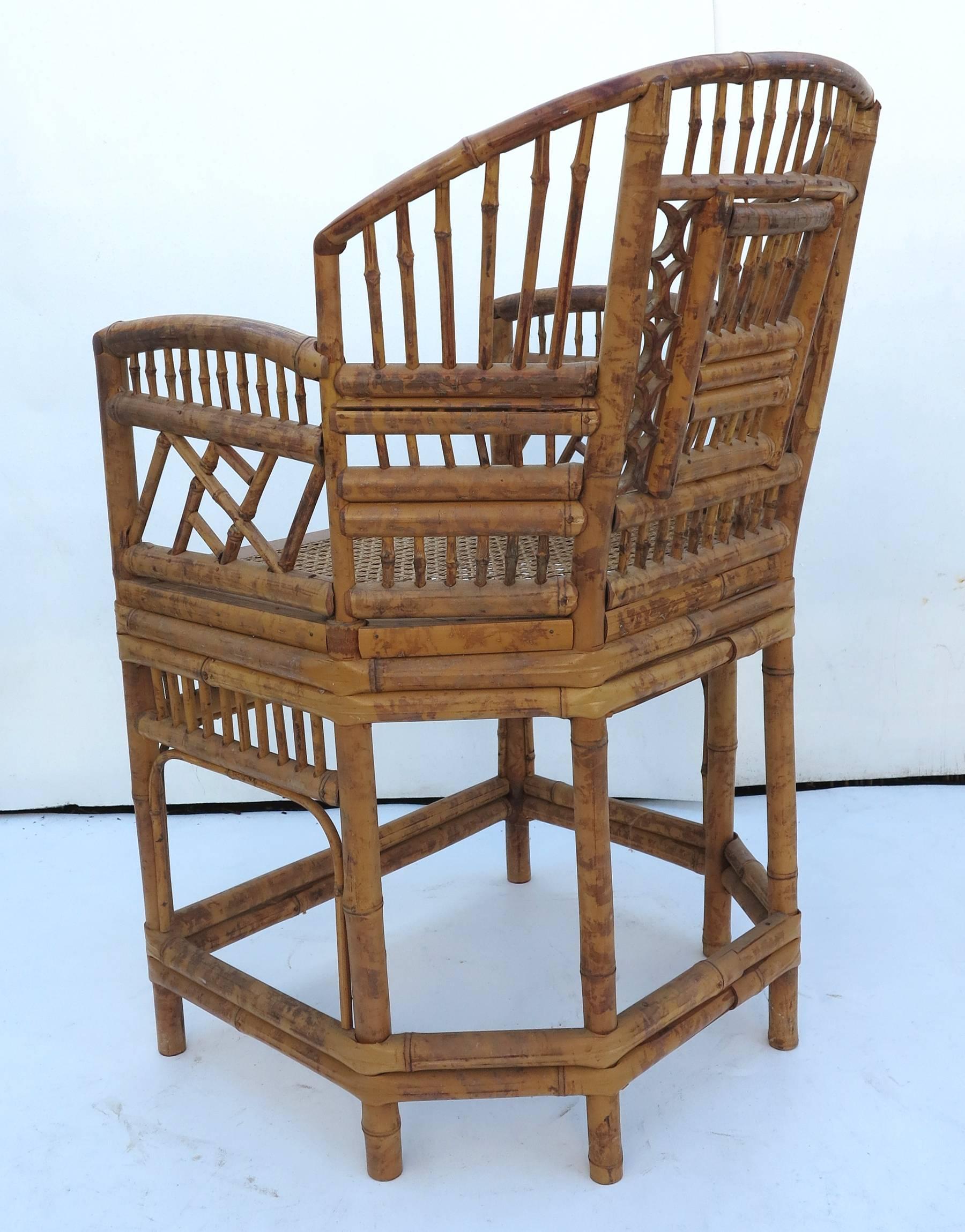 20th Century Vintage Brighton Pavilion Style Chinoiserie Chippendale Bamboo Armchairs