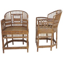 Vintage Brighton Pavilion Style Chinoiserie Chippendale Bamboo Armchairs