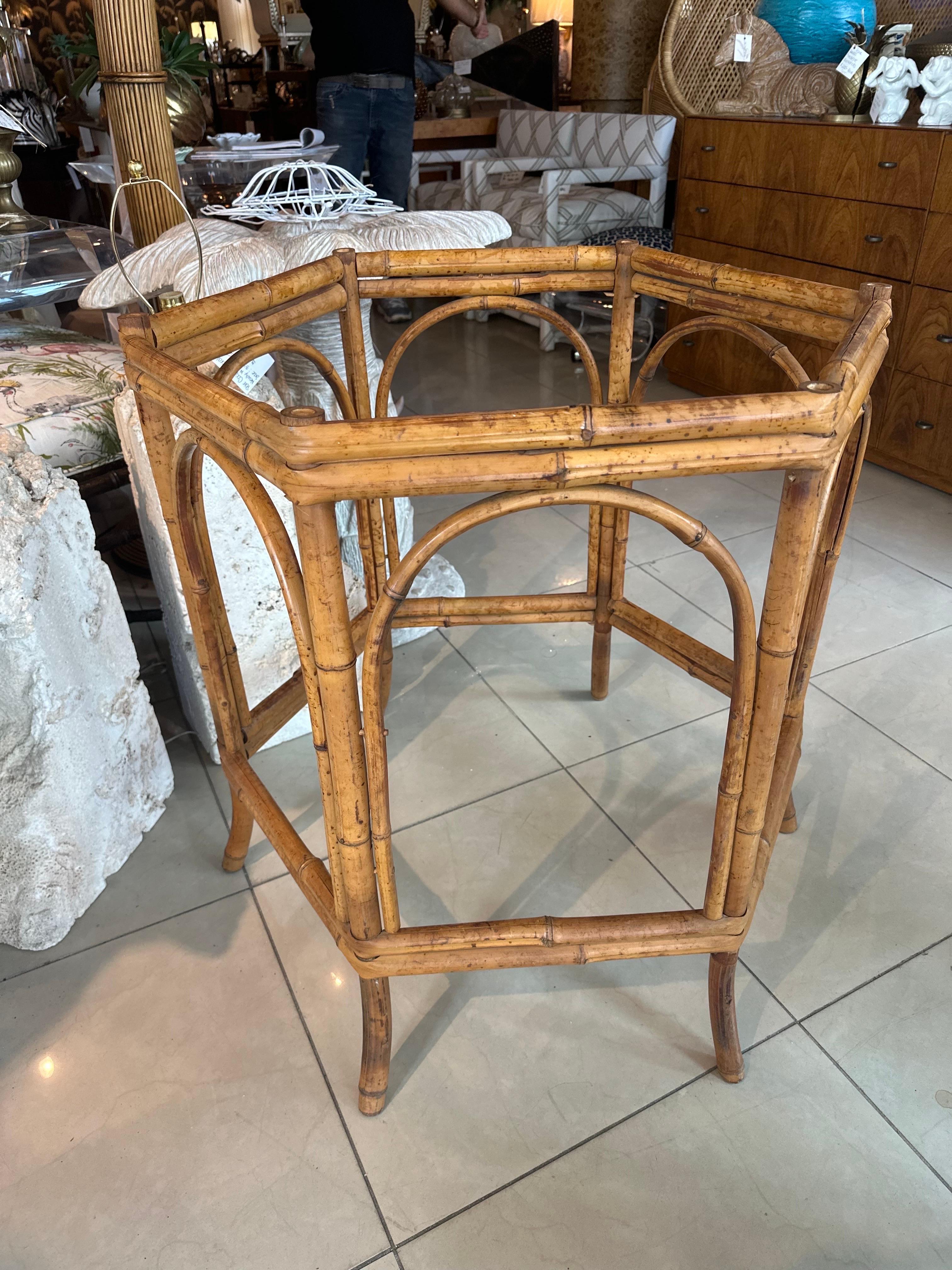 Vintage Brighton Pavilion Style Rattan Dining or Game Table Base In Good Condition For Sale In West Palm Beach, FL
