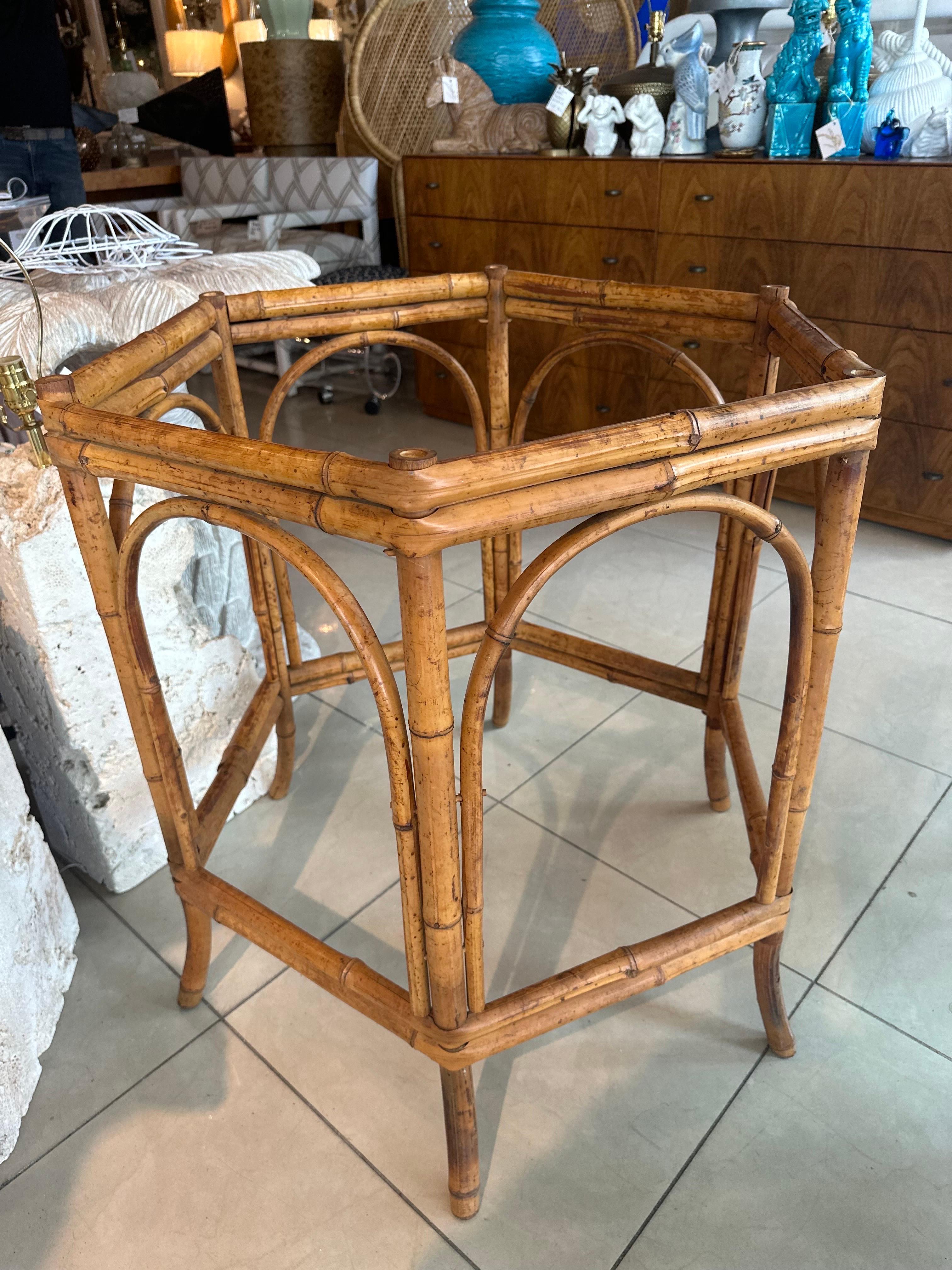 Late 20th Century Vintage Brighton Pavilion Style Rattan Dining or Game Table Base For Sale