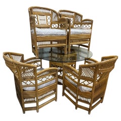 Set da pranzo vintage in rattan in stile Brighton Pavilion con tavolo in vetro e 4 sedie