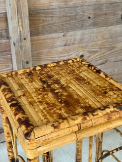 Vintage Brighton Pavilion Style Scorched Bamboo Plant Stand or Side Table