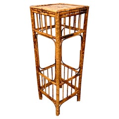 Vintage Brighton Pavillion Style Scorched Bamboo Pedestal / Plant Stand