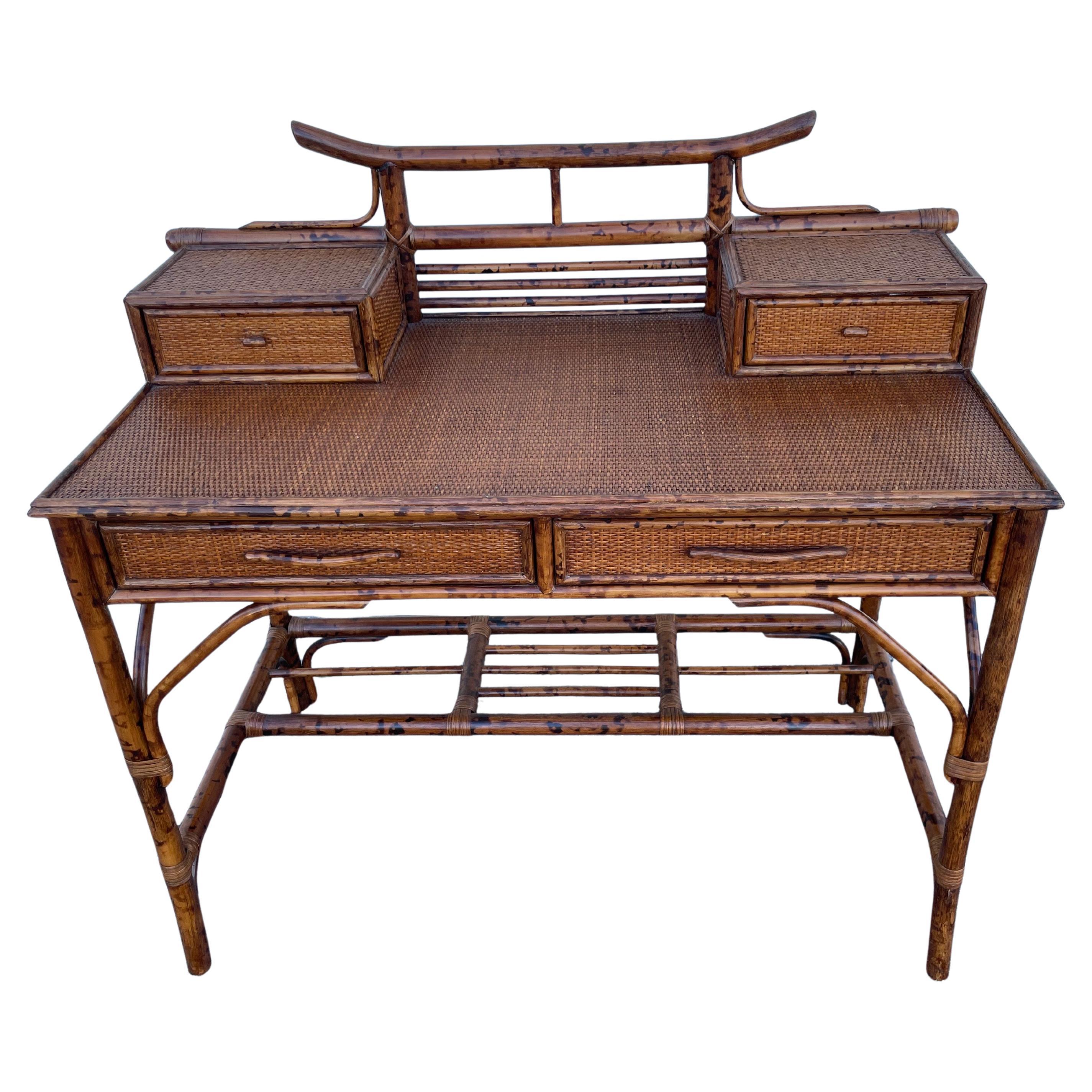 Vintage Brighton Pavillon Burnt Bamboo Chinoiserie Style Desk
Matching Chair