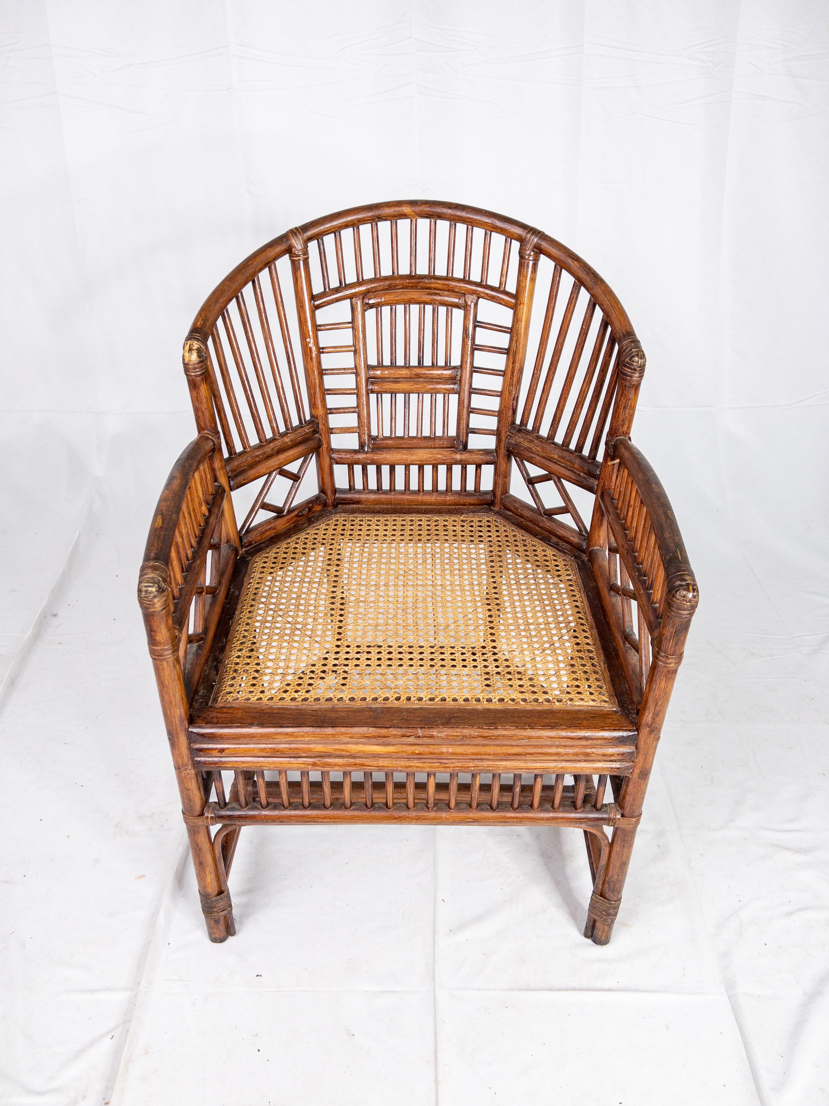 Vintage Brighton Scorched Bamboo Chippendale Chair with Rattan Seats. Quantity of 3. The finish color varies slightly on each chair. Please message us for specifics.