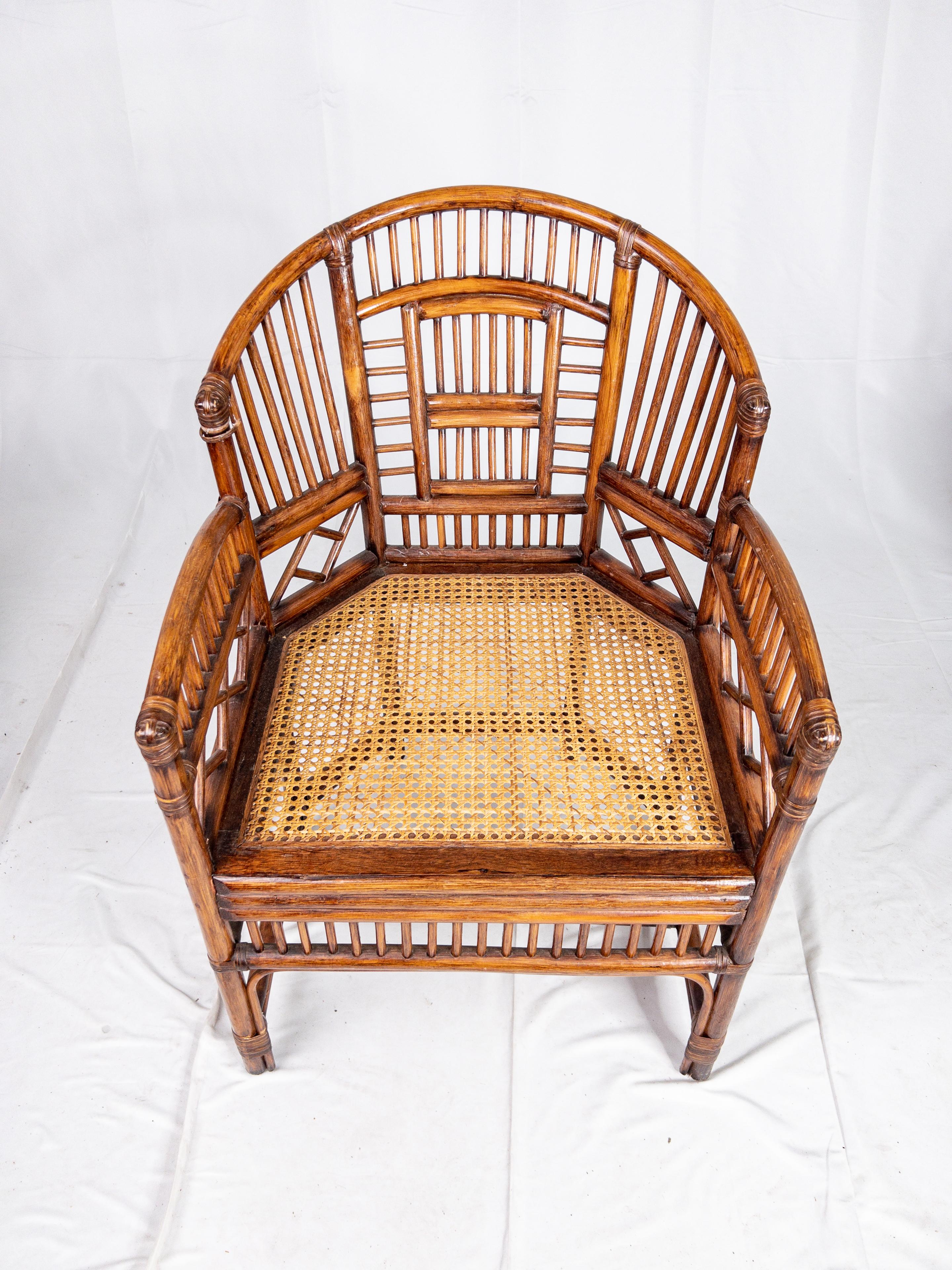 Hand-Crafted Vintage Brighton Scorched Bamboo Chippendale Chair with Rattan Seats
