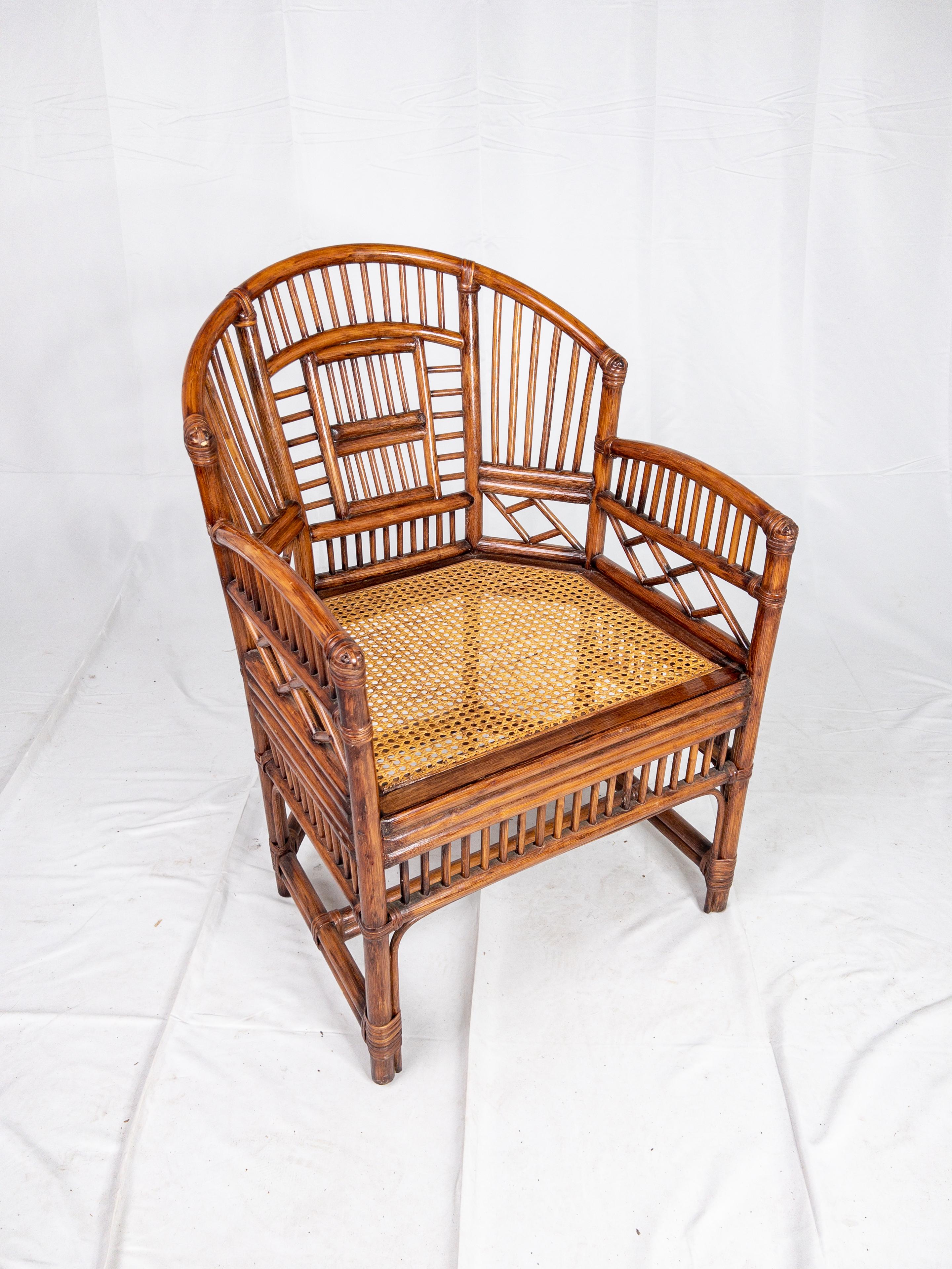 Vintage Brighton Scorched Bamboo Chippendale Chair with Rattan Seats In Good Condition In Houston, TX