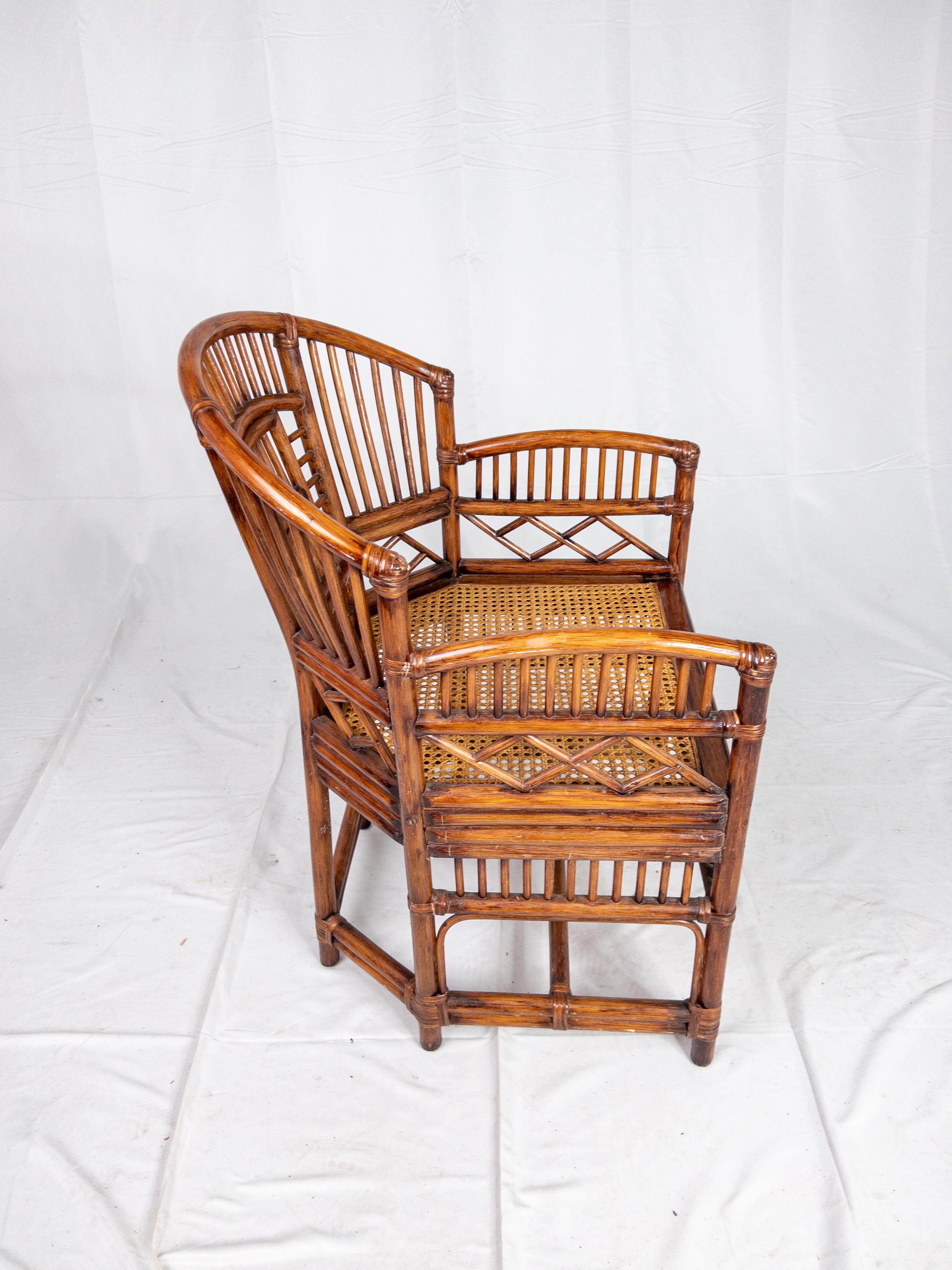 20th Century Vintage Brighton Scorched Bamboo Chippendale Chair with Rattan Seats