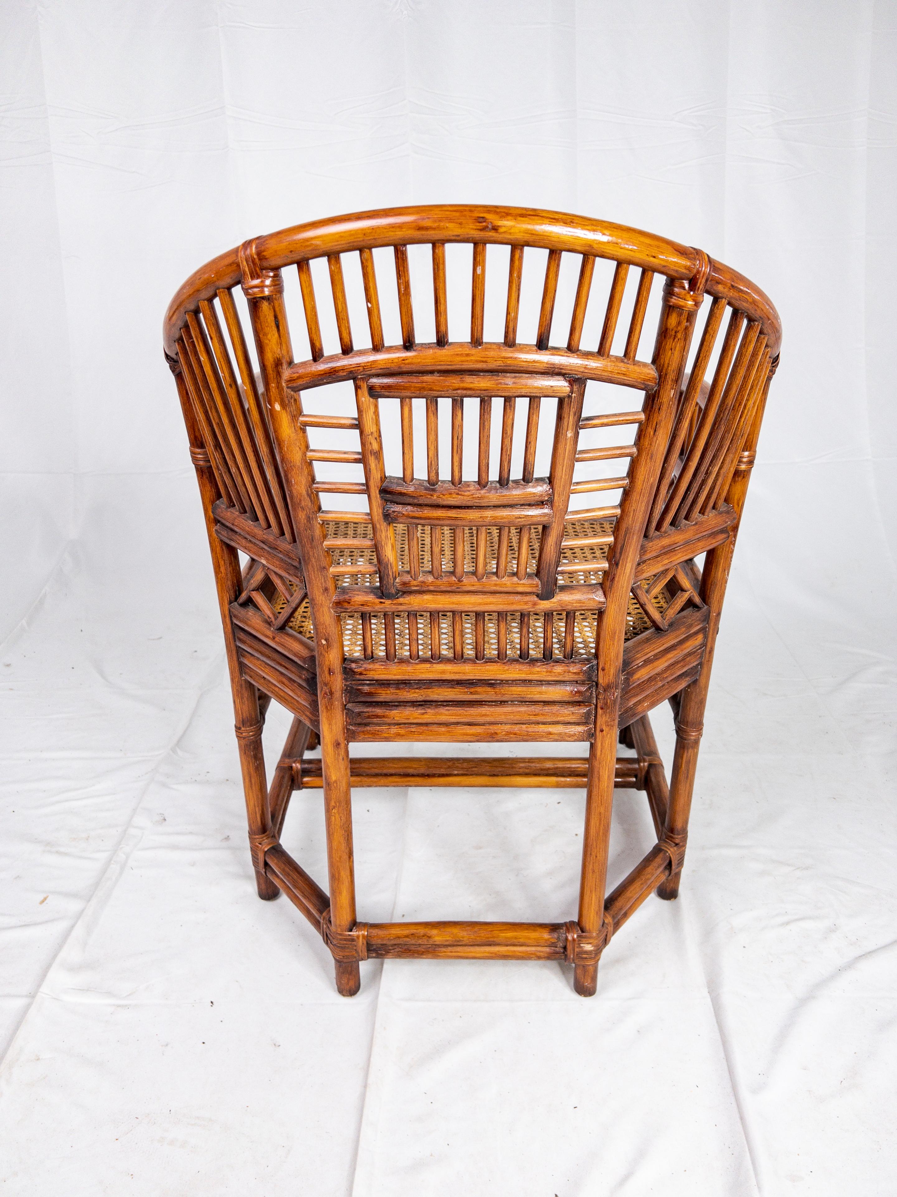 Vintage Brighton Scorched Bamboo Chippendale Chair with Rattan Seats 1