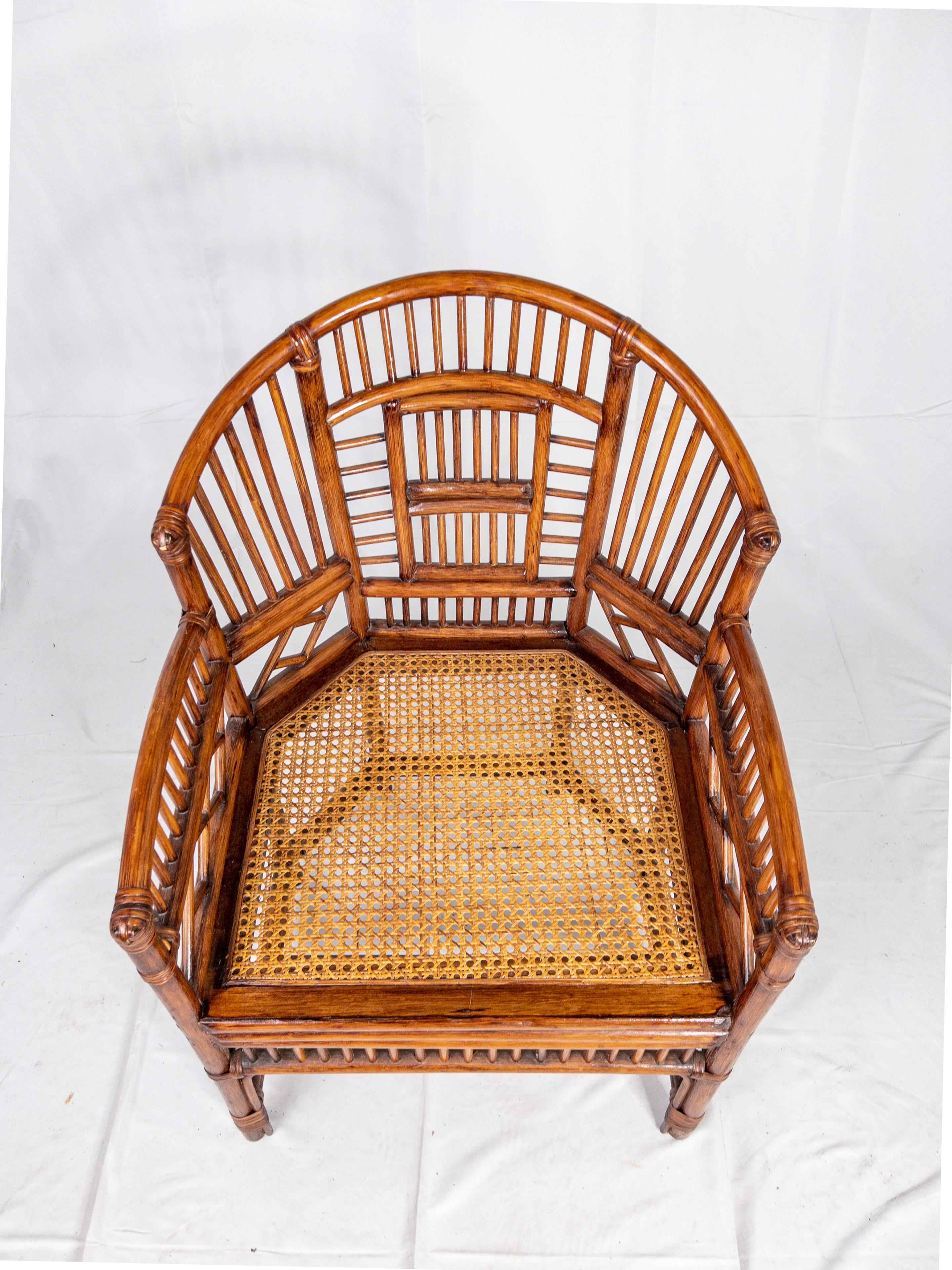 Vintage Brighton Scorched Bamboo Chippendale Chair with Rattan Seats 2