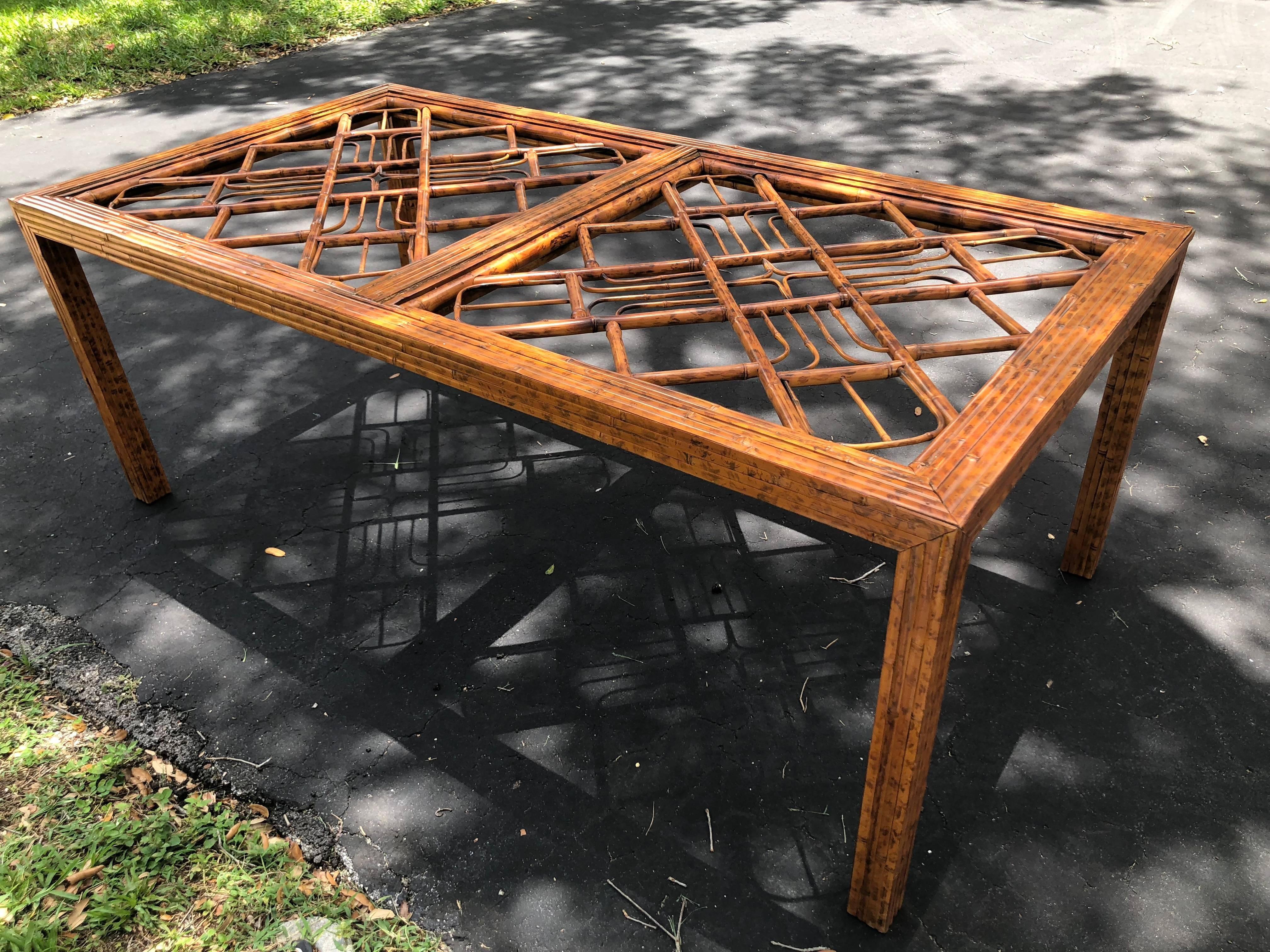 Vintage Brighton Style Burnt Bamboo and Rattan Dining Table 2