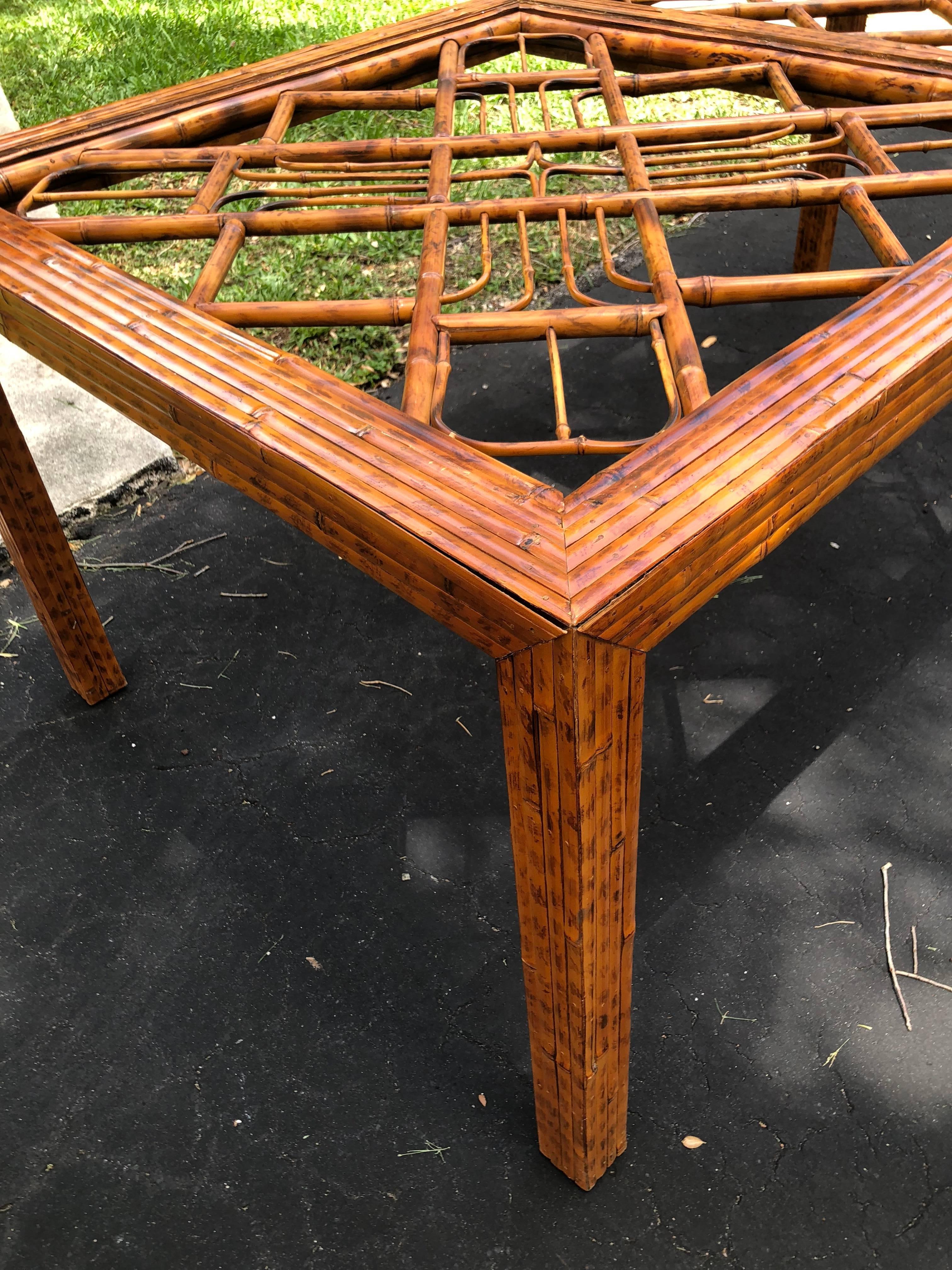 American Vintage Brighton Style Burnt Bamboo and Rattan Dining Table