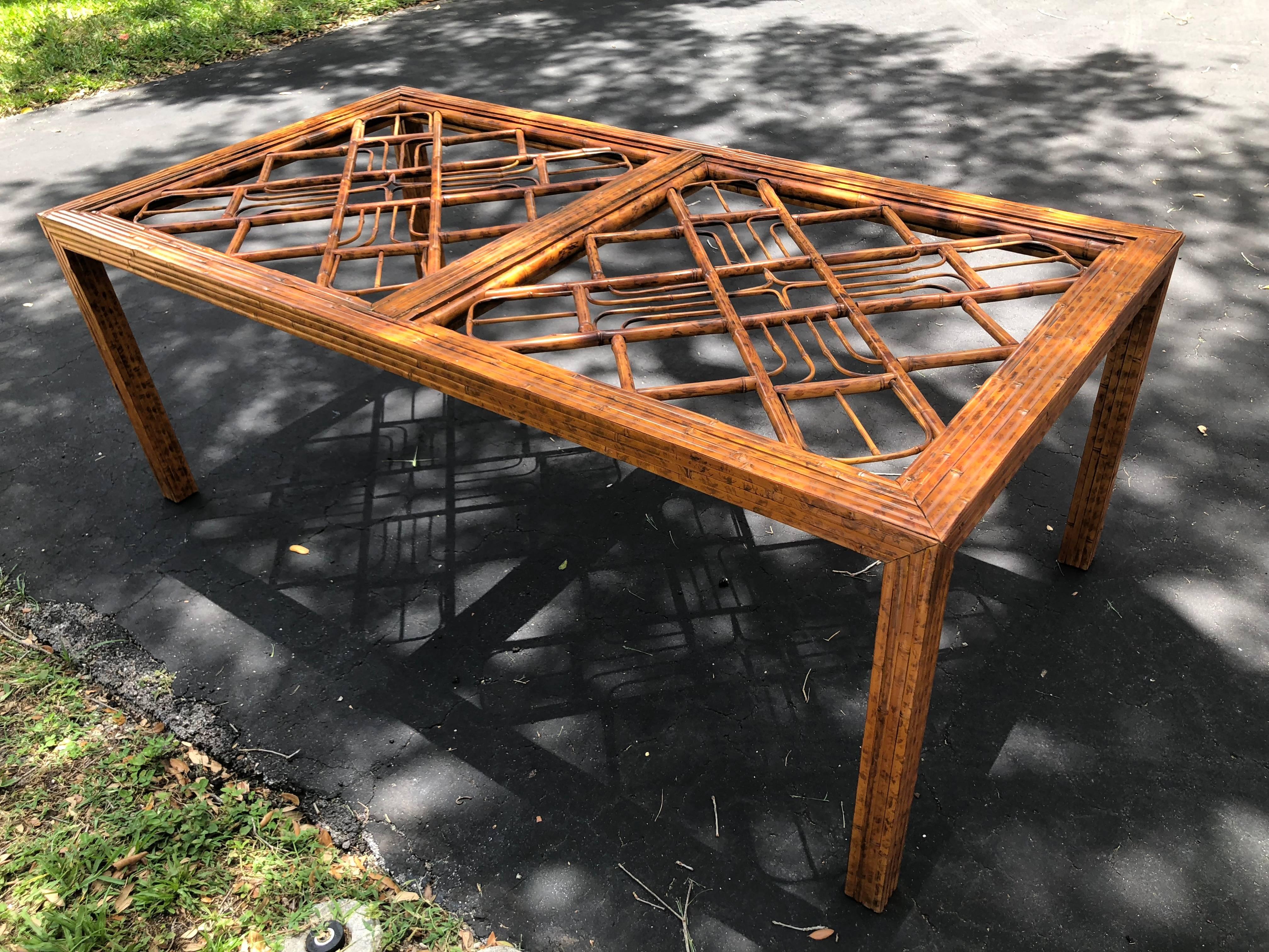 Vintage Brighton Style Burnt Bamboo and Rattan Dining Table 1