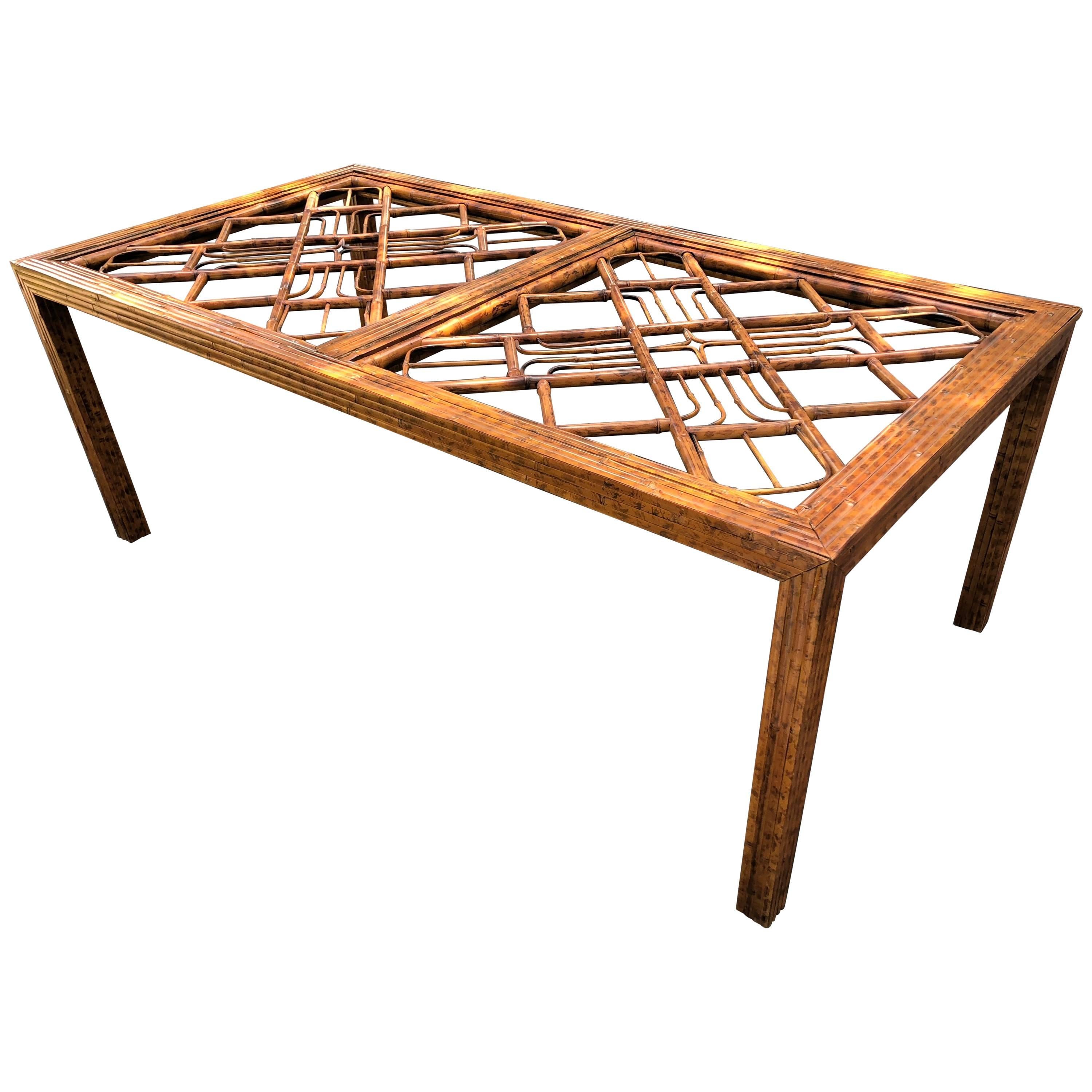 Vintage Brighton Style Burnt Bamboo and Rattan Dining Table