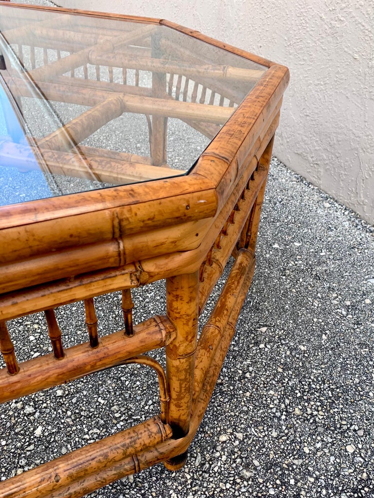 Vintage Brighton Style Burnt Bamboo Coffee Table For Sale at 1stDibs
