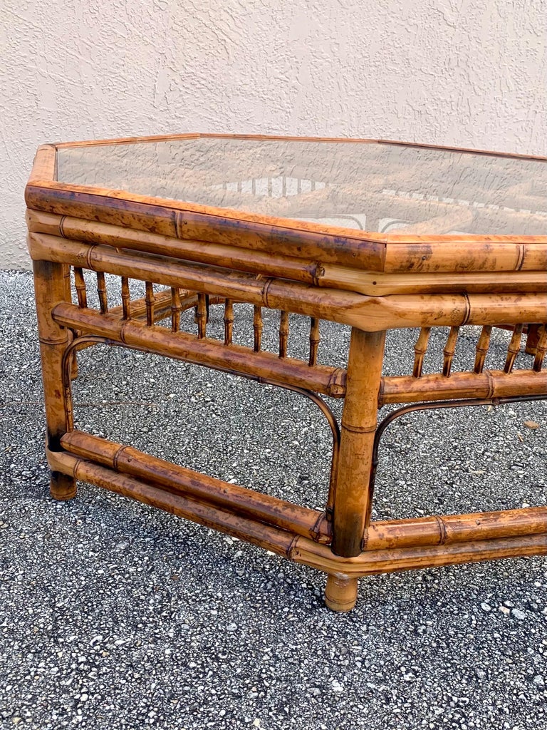 Vintage Brighton Style Burnt Bamboo Coffee Table For Sale at 1stDibs