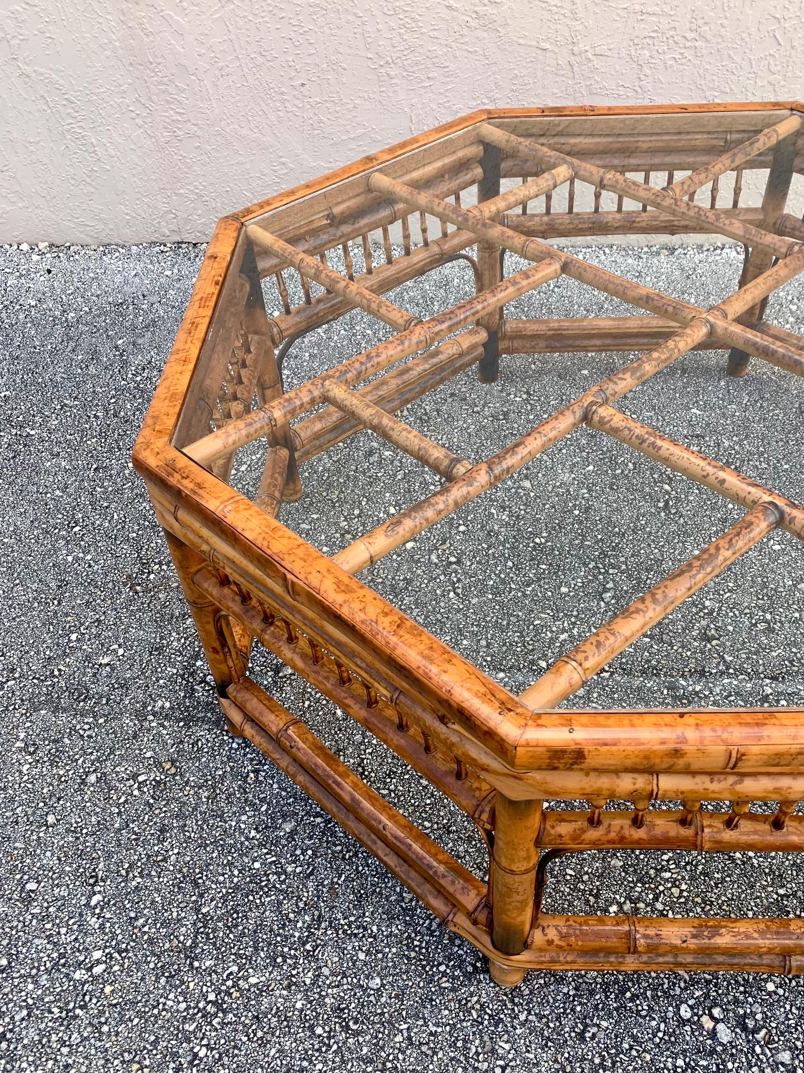 Unknown Vintage Brighton Style Burnt Bamboo Coffee Table
