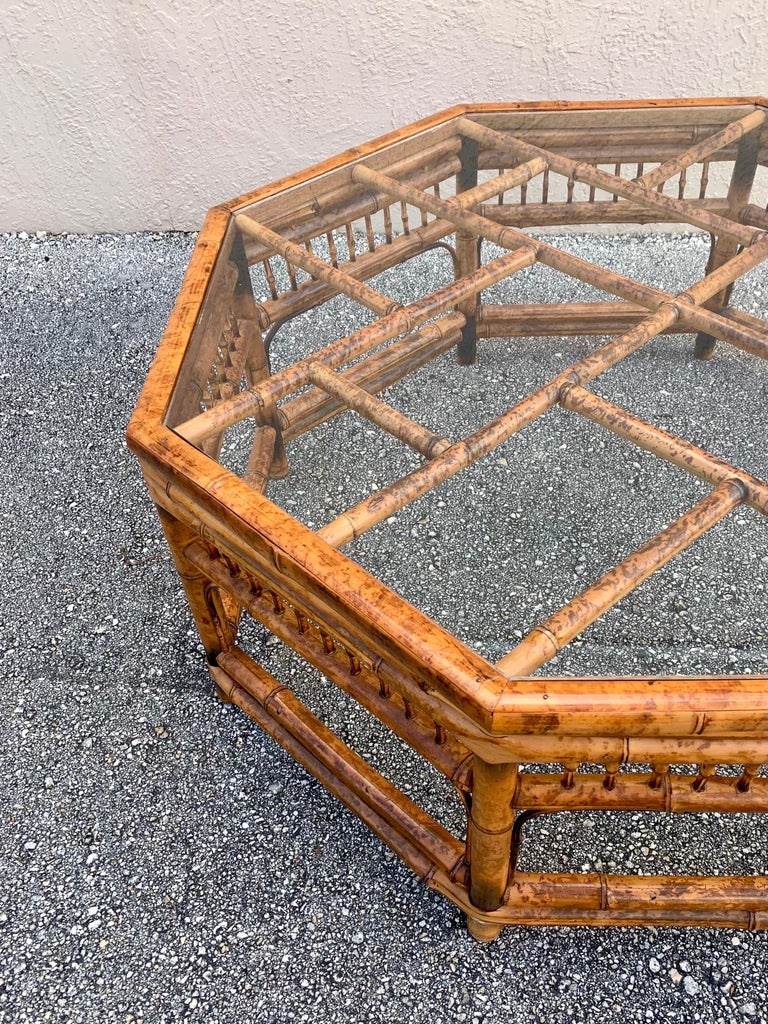 Vintage Brighton Style Burnt Bamboo Coffee Table For Sale at 1stDibs