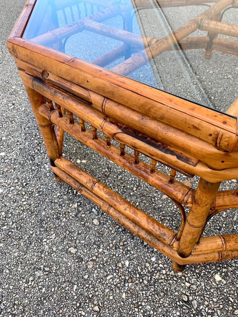 Vintage Brighton Style Burnt Bamboo Coffee Table For Sale at 1stDibs