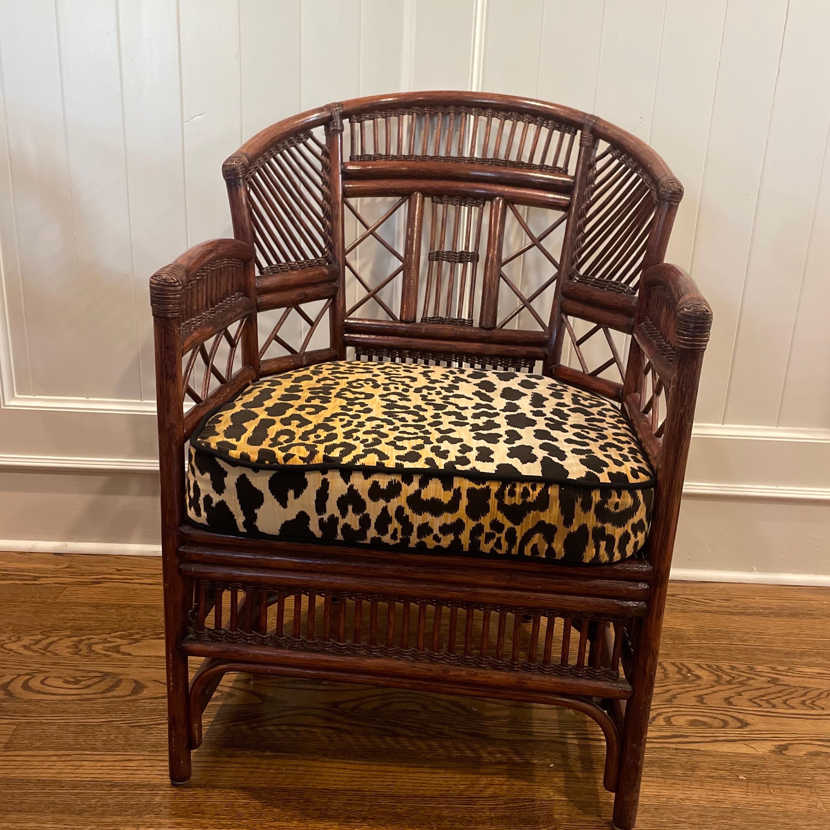 Chippendale Vintage Brighton Style Chairs With Custom Leopard Print Cushions- Pair