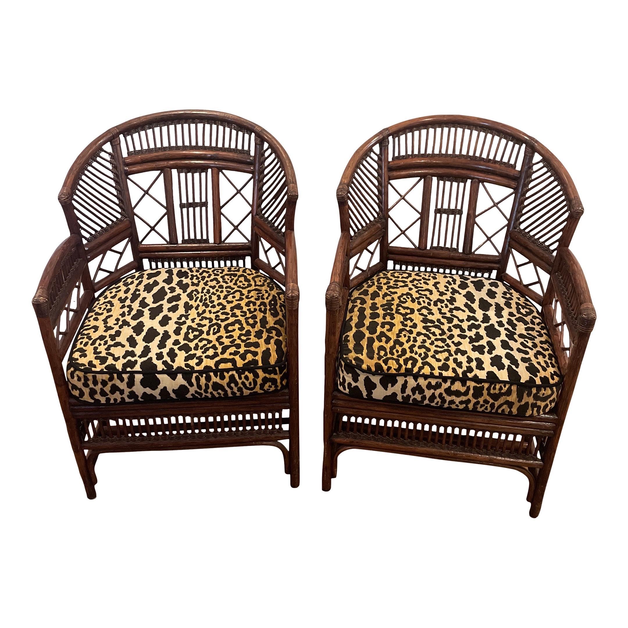 Unknown Vintage Brighton Style Chairs With Custom Leopard Print Cushions- Pair