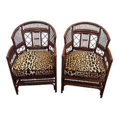 Vintage Brighton Style Chairs With Custom Leopard Print Cushions- Pair