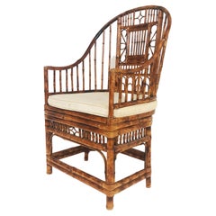 Vintage Brighton Style Chinese Chippendale Armchair in Rattan and Woven Cane