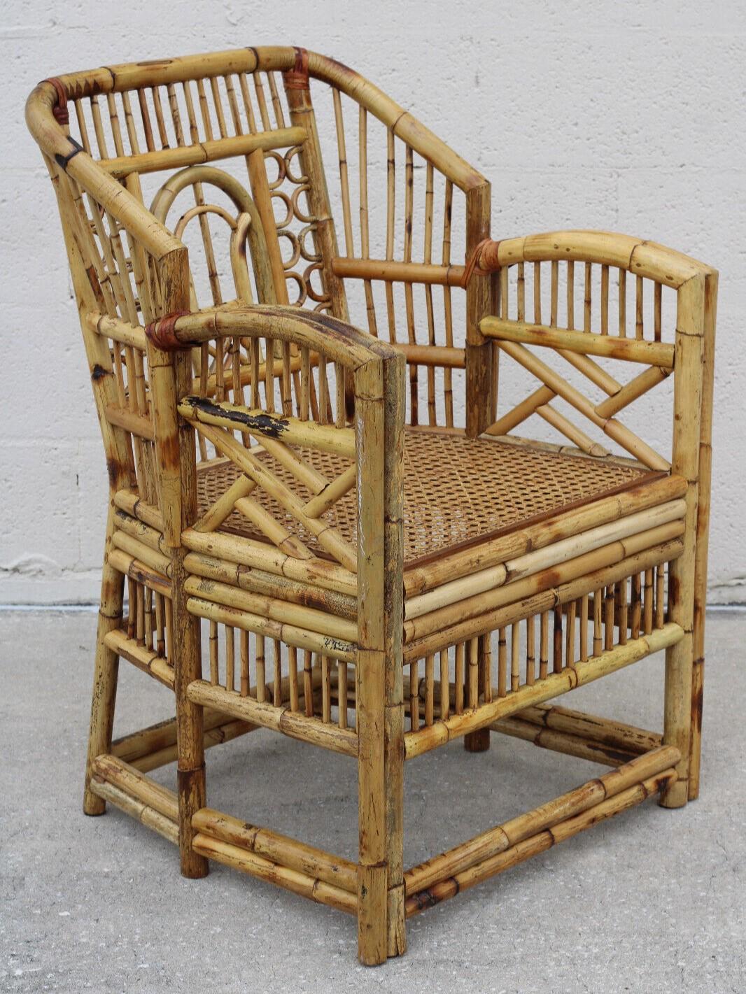 Philippine Vintage Brighton Style Chinese Chippendale Bamboo Arm Chair
