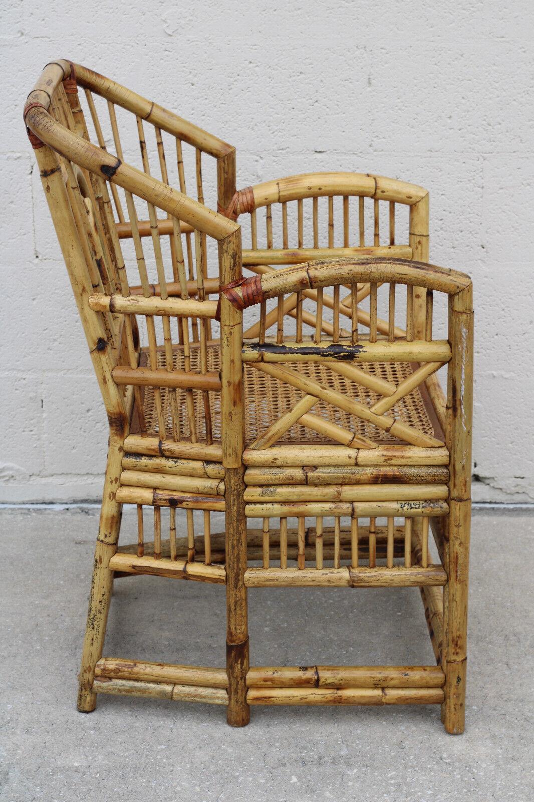 Vintage Brighton Style Chinese Chippendale Bamboo Arm Chair In Good Condition In Vero Beach, FL
