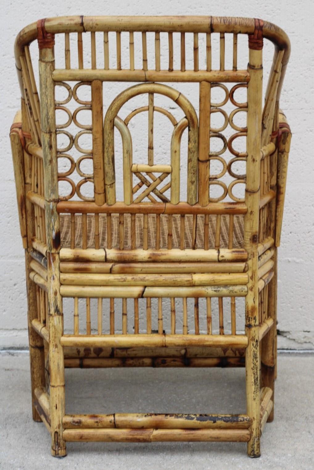 Vintage Brighton Style Chinese Chippendale Bamboo Arm Chair 3