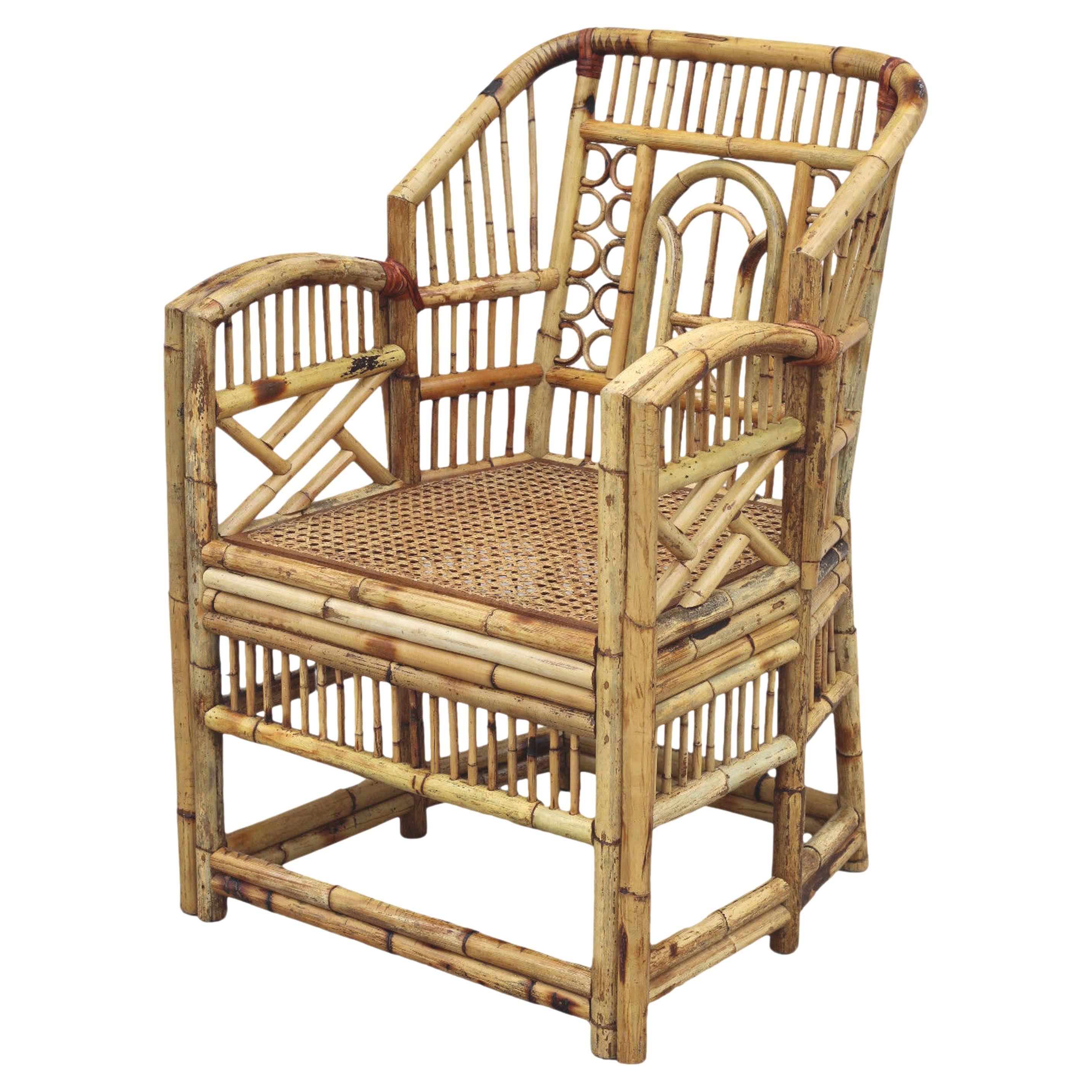 Vintage Brighton Style Chinese Chippendale Bamboo Arm Chair